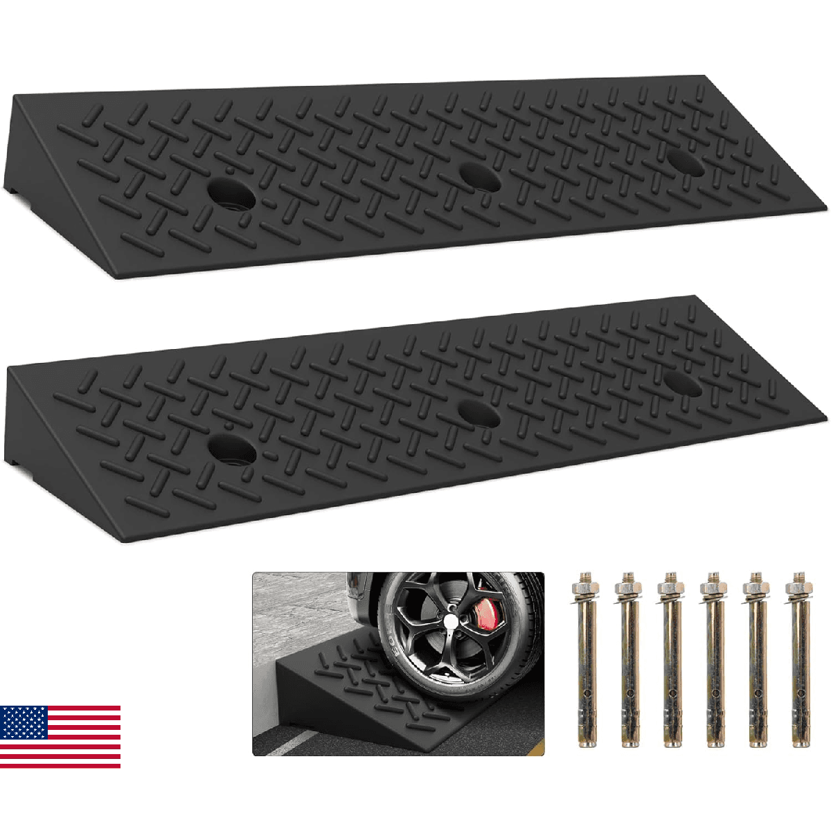 2 Pcs 2" Rubber Curb Ramp Threshold Ramps Heavy Duty 3 Ton Capacity Car Driveway - Image 1