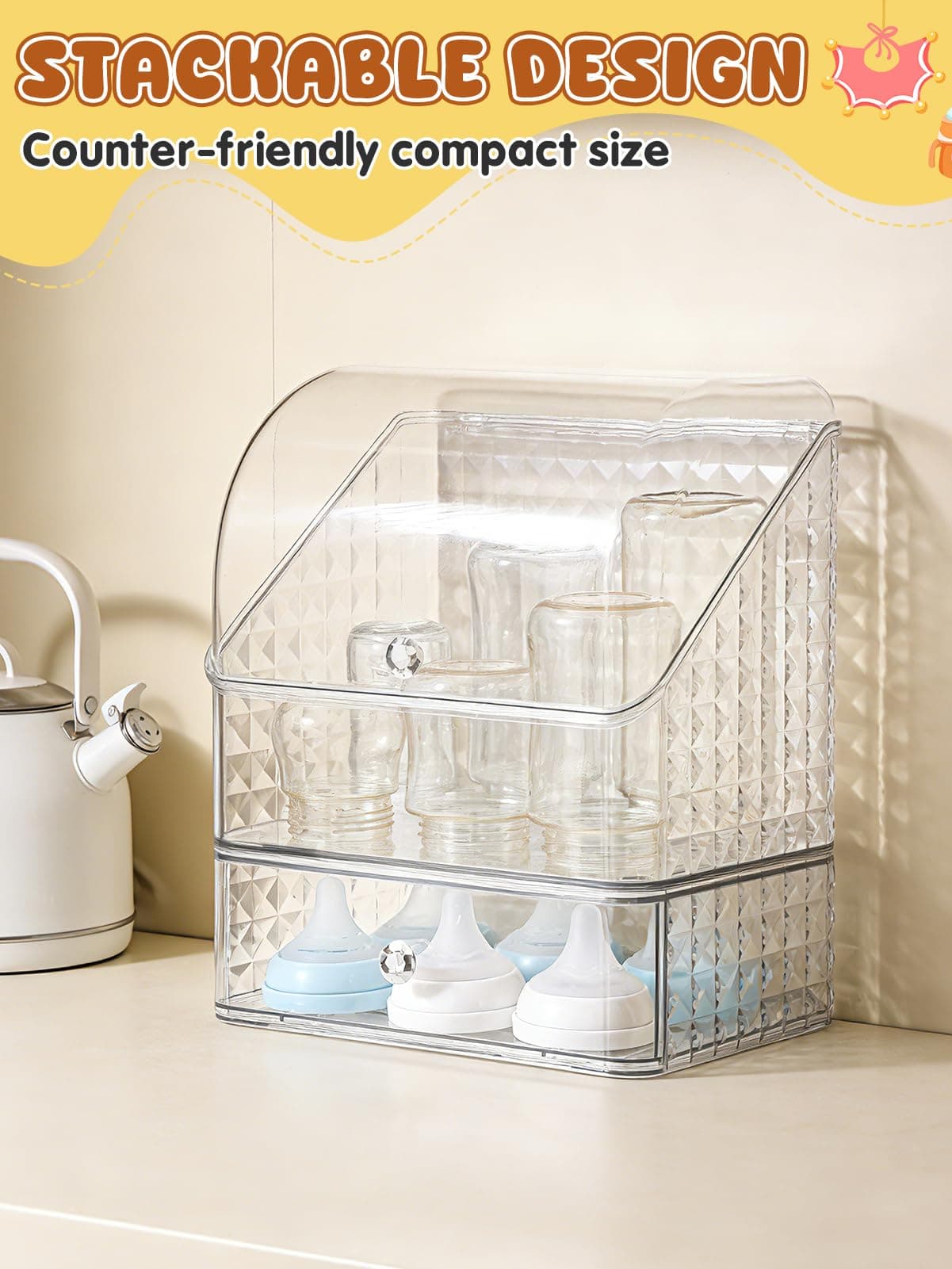 Flip-top Baby Bottle Organizer - Space-Saving, Easy Access (6-8 Bottles) - Thumbnail 7
