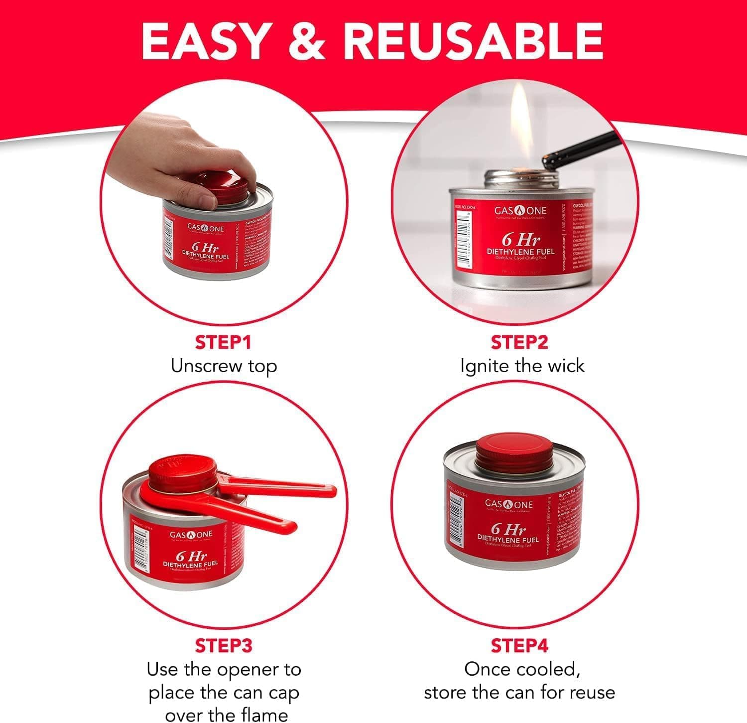 Gas One 48 Pack 6 Hour Chafing Fuel - Food Warmer for Chafing Dish Buffet Set - - Thumbnail 3