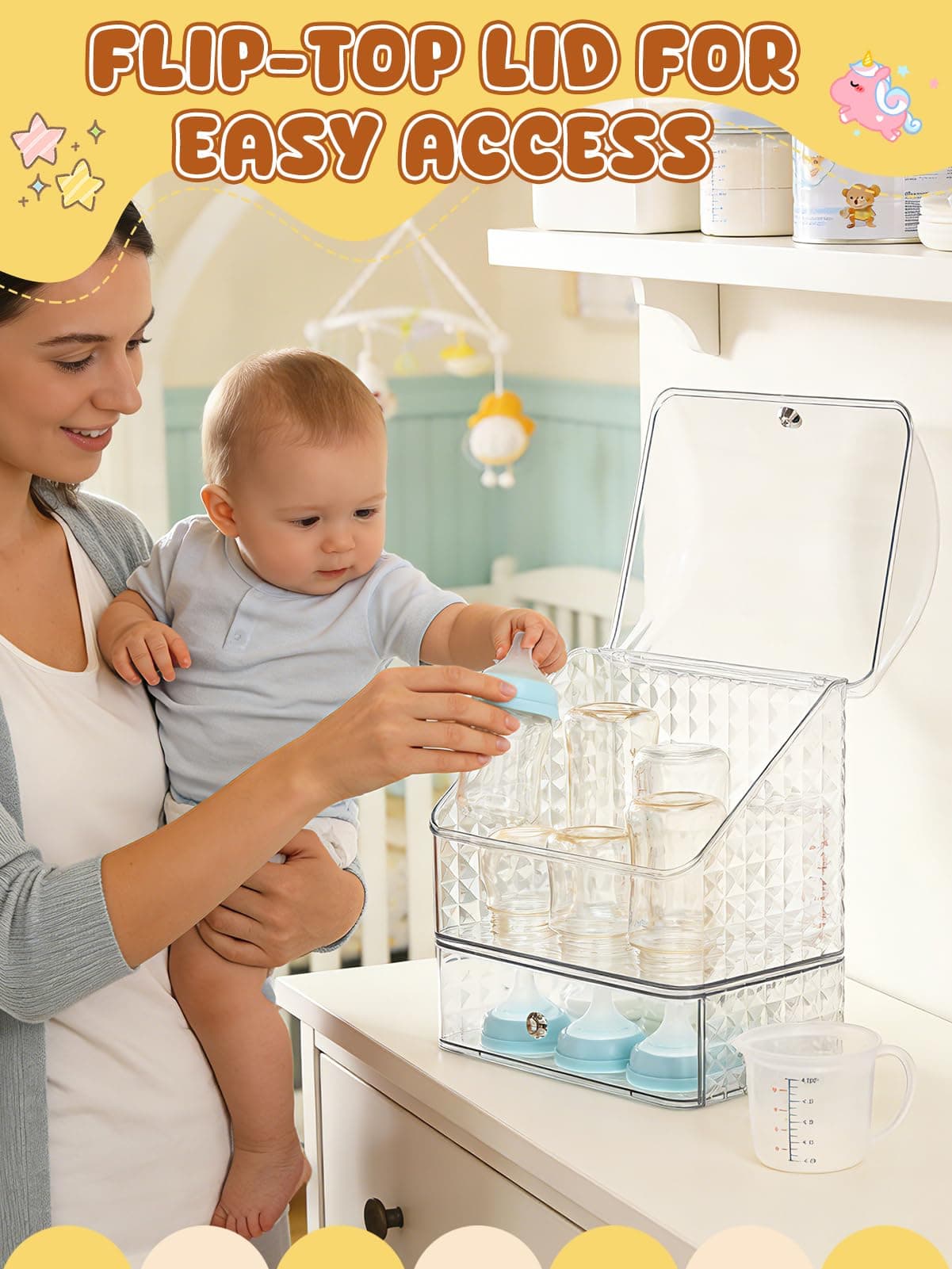 Flip-top Baby Bottle Organizer - Space-Saving, Easy Access (6-8 Bottles) - Thumbnail 3