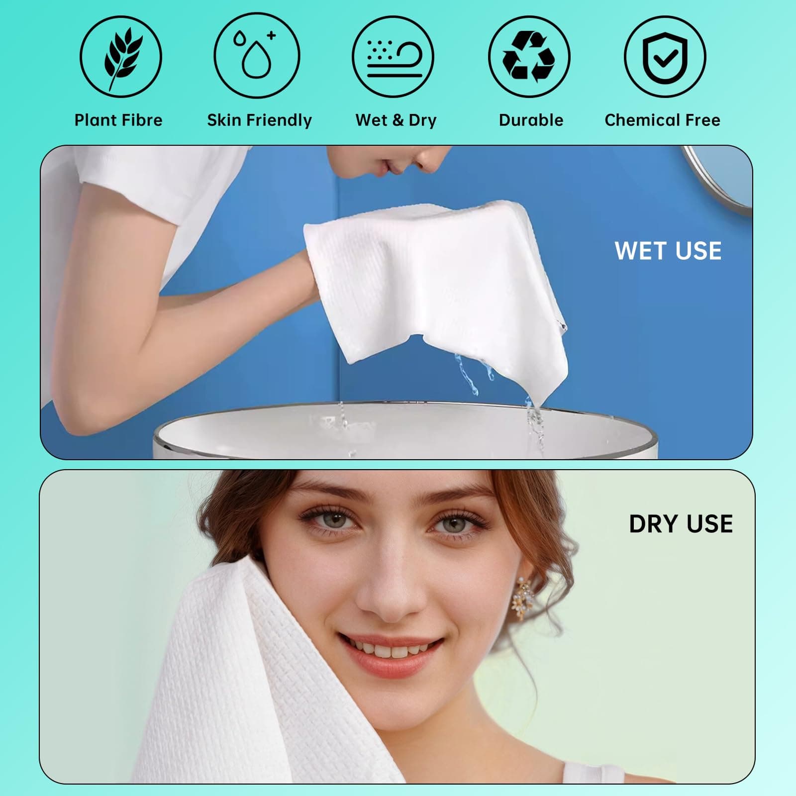 ONLYCARE Disposable Face Towel Biodegradable Facial Towels 10x12 Soft Thick 100 - Thumbnail 5