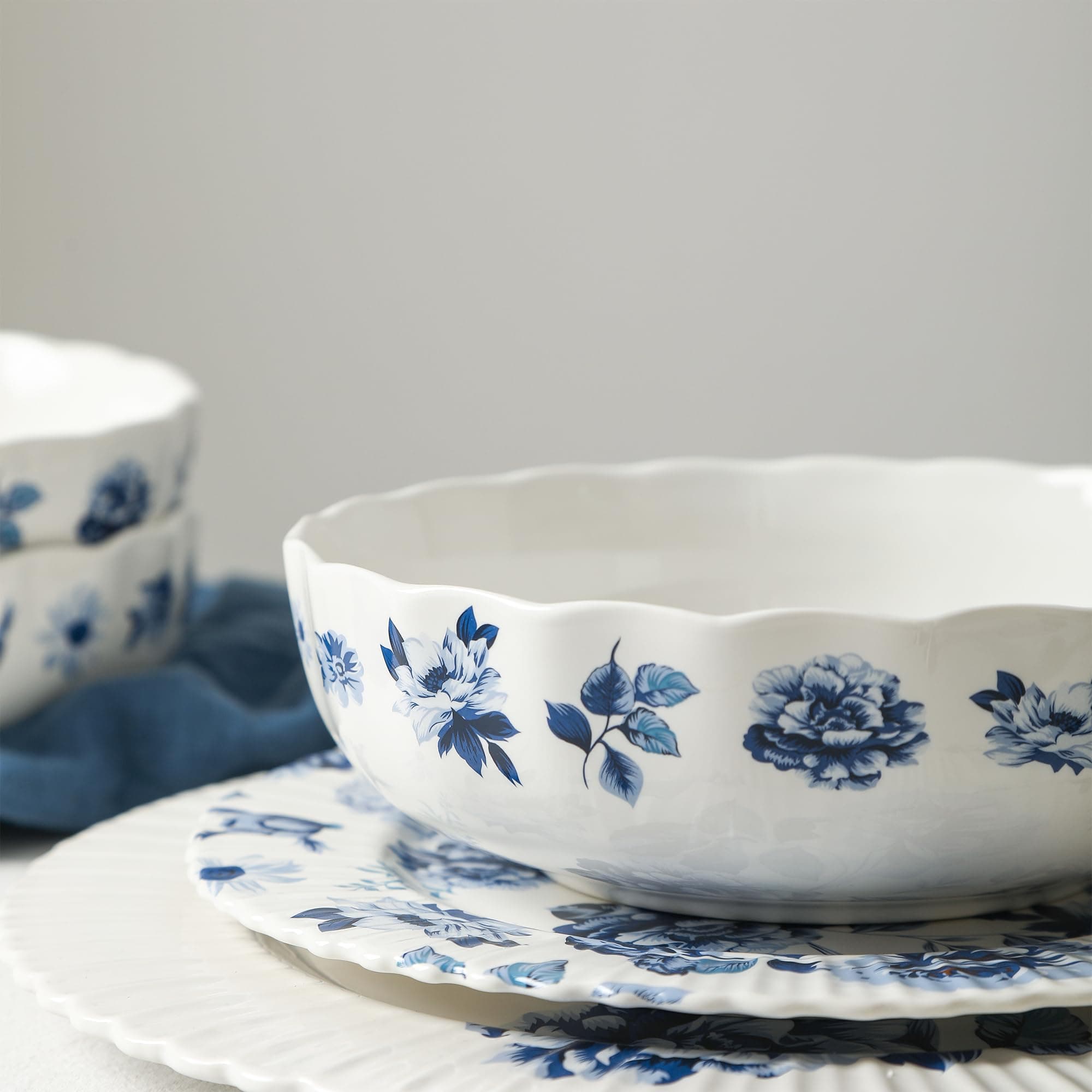 Stone Lain Fiore 4-Piece Bowl Set New Bone China, Blue - Thumbnail 6