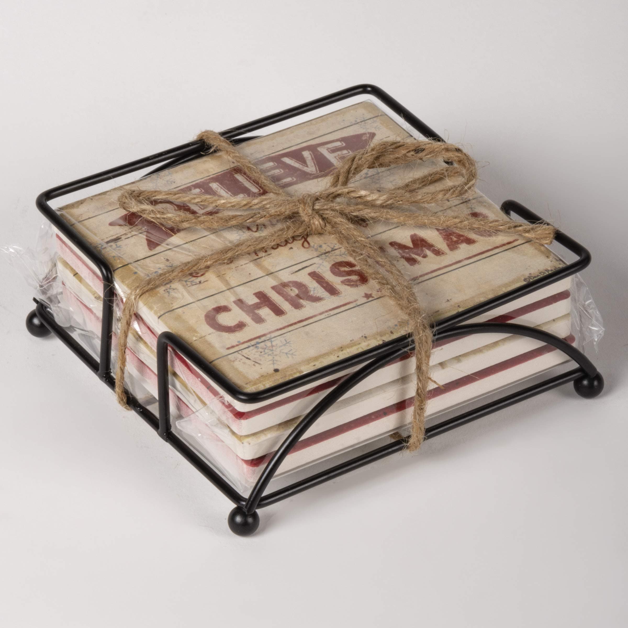 Primitives by Kathy 35940 Absorbent Stone Coaster Set, Believe - Thumbnail 2