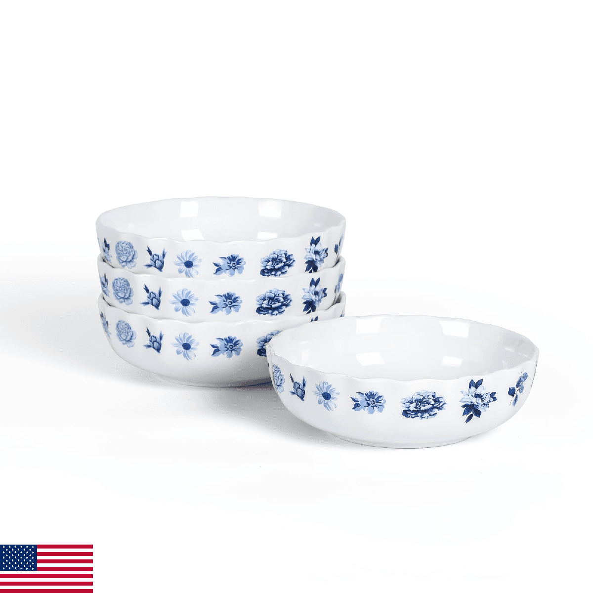 Stone Lain Fiore 4-Piece Bowl Set New Bone China, Blue - Image 1
