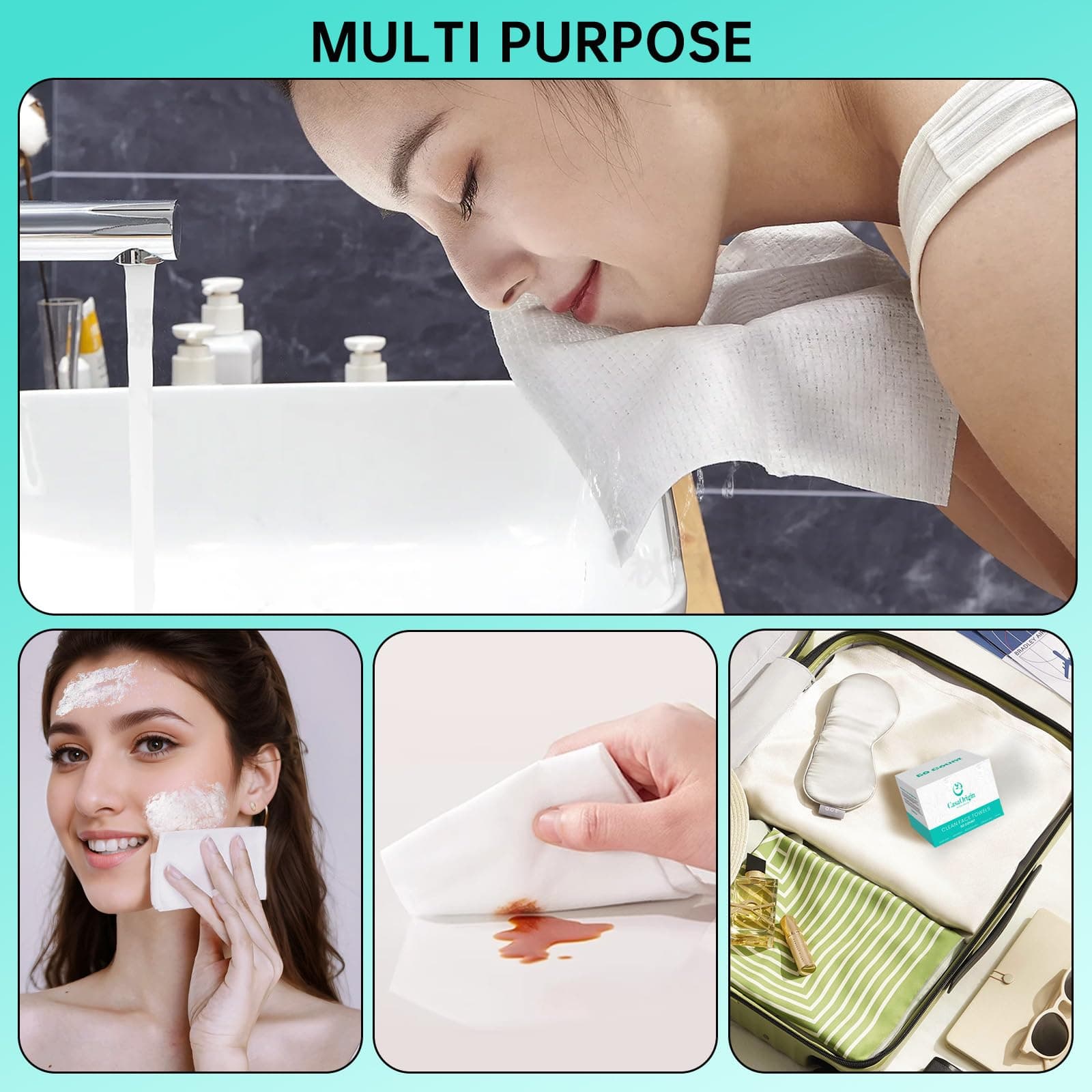 ONLYCARE Disposable Face Towel Biodegradable Facial Towels 10x12 Soft Thick 100 - Thumbnail 6