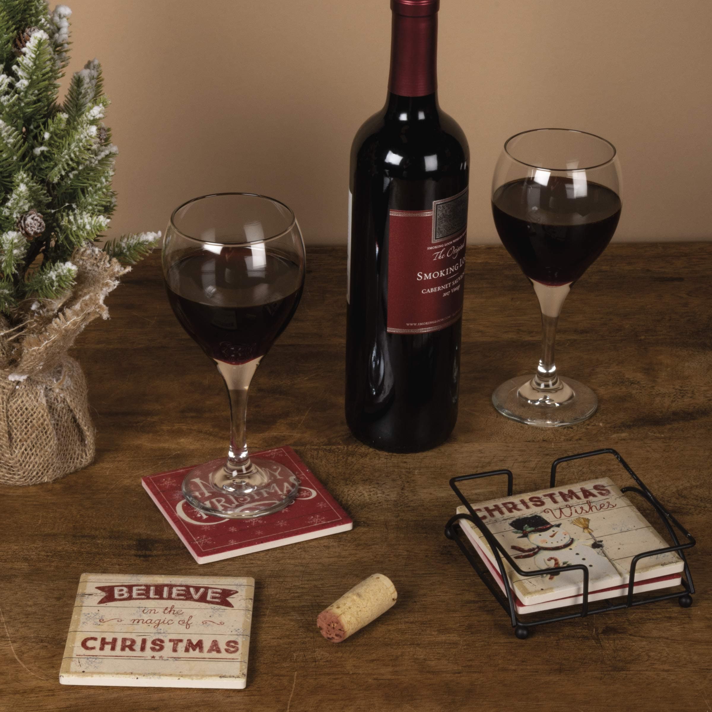 Primitives by Kathy 35940 Absorbent Stone Coaster Set, Believe - Thumbnail 3