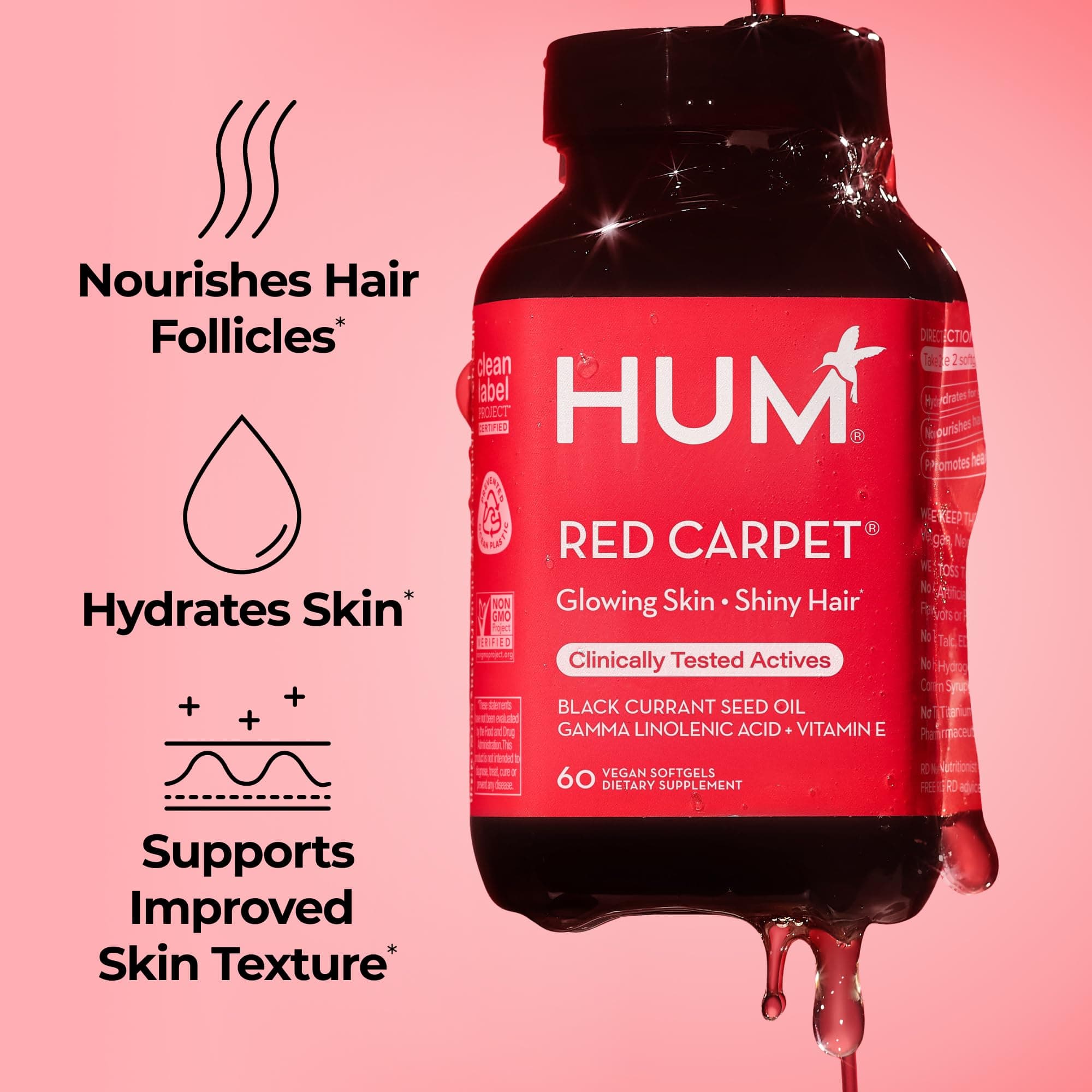 HUM Red Carpet Skin & Hair Vitamins for Women with Omega 3 Fatty Acids, Vitamin - Thumbnail 2