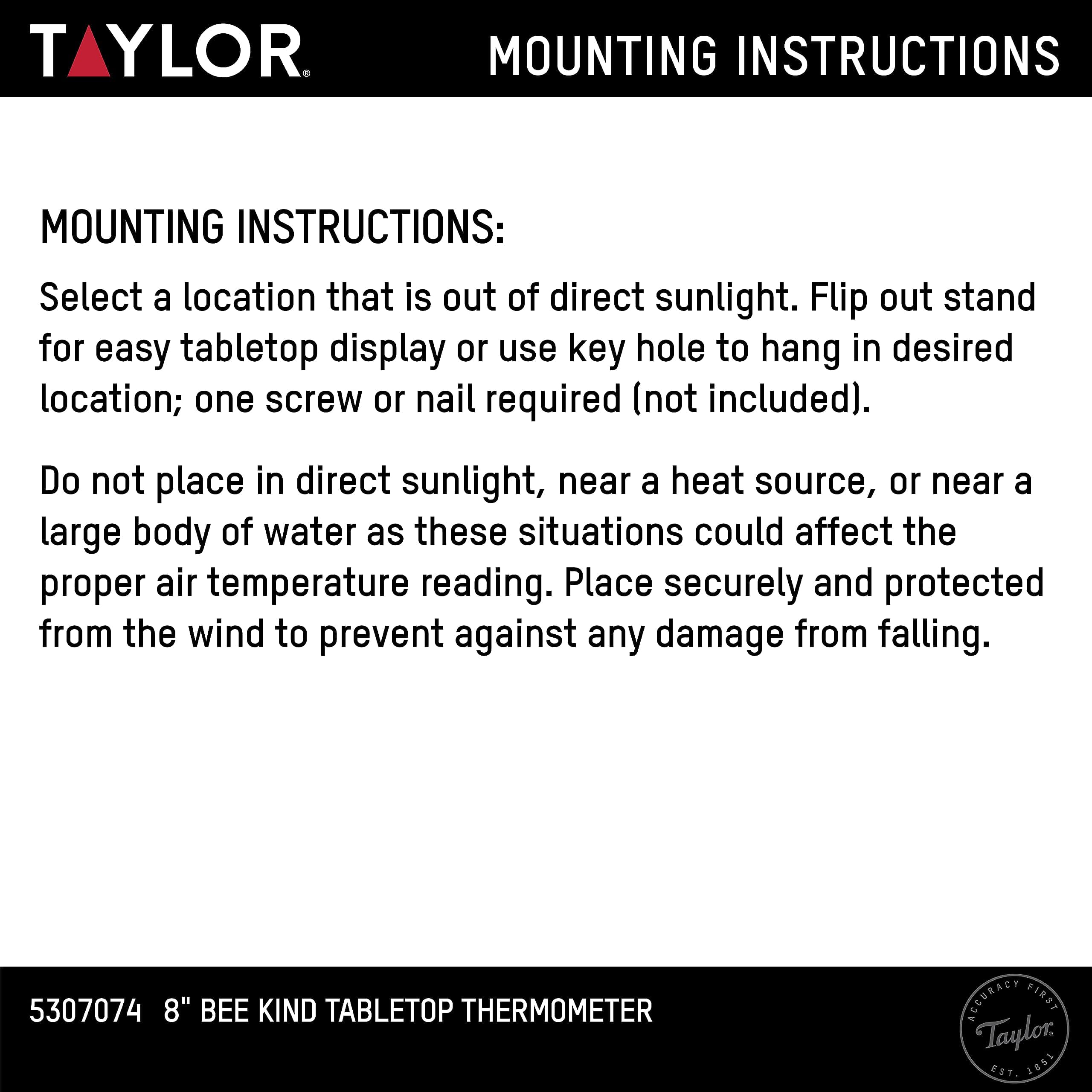 Taylor Bee Kind Indoor Outdoor Tabletop Thermometer, Decor for Patio, Pool, or G - Thumbnail 5