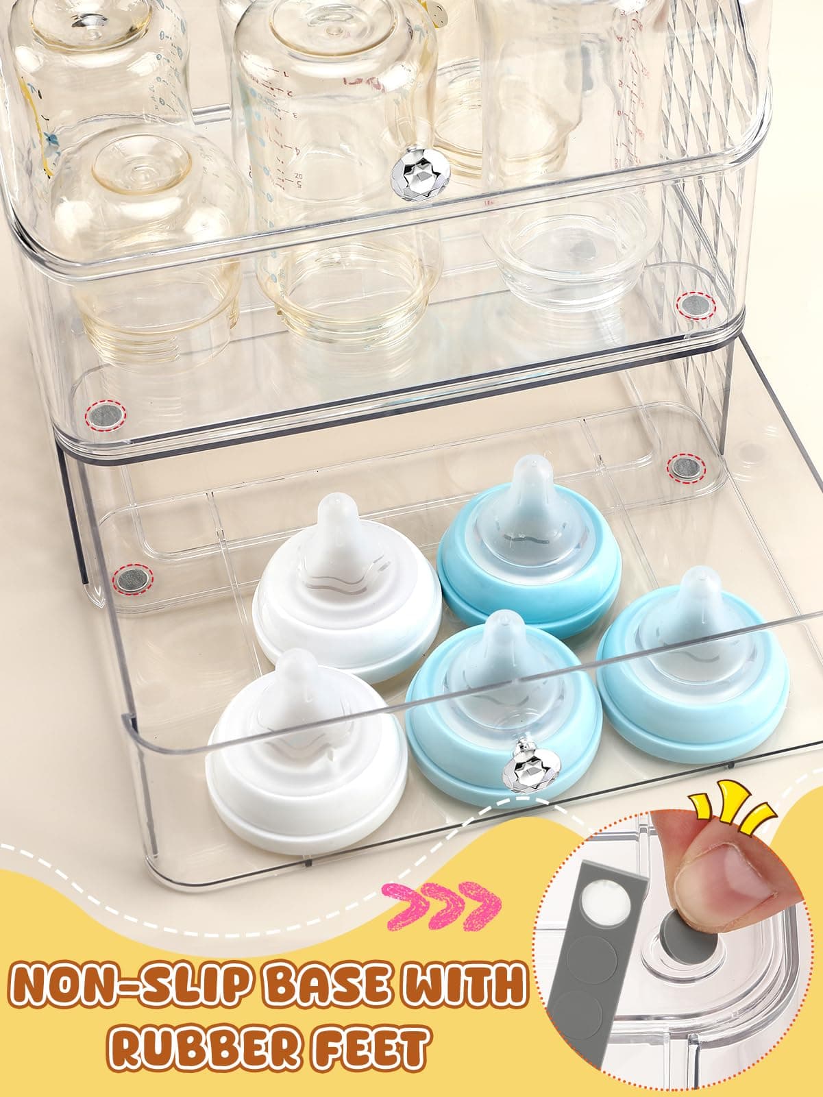 Flip-top Baby Bottle Organizer - Space-Saving, Easy Access (6-8 Bottles) - Thumbnail 6