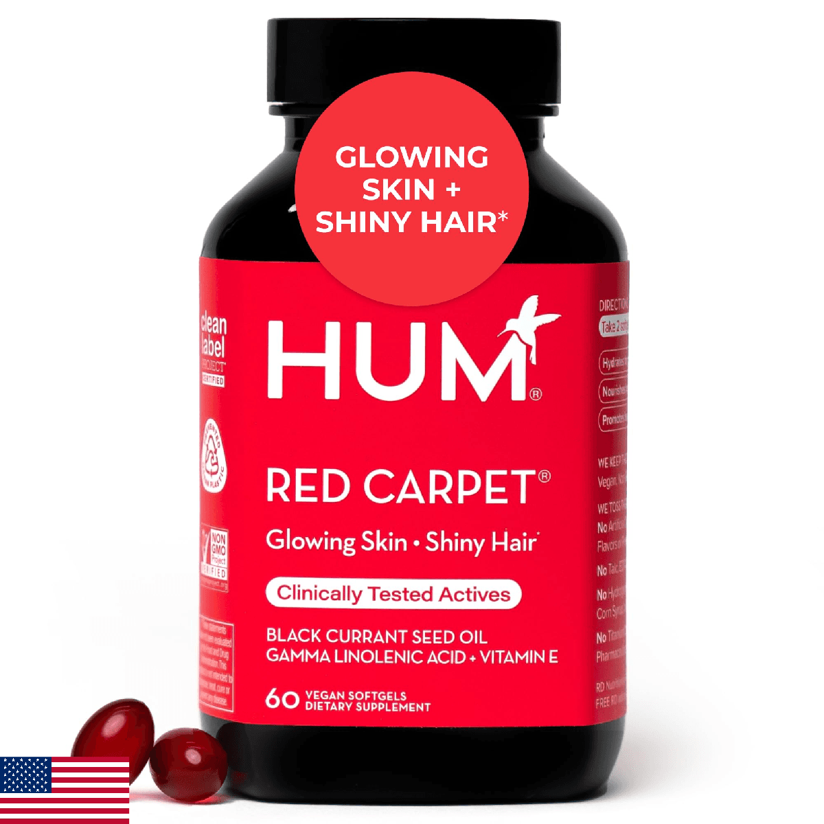 HUM Red Carpet Skin & Hair Vitamins for Women with Omega 3 Fatty Acids, Vitamin - Image 1