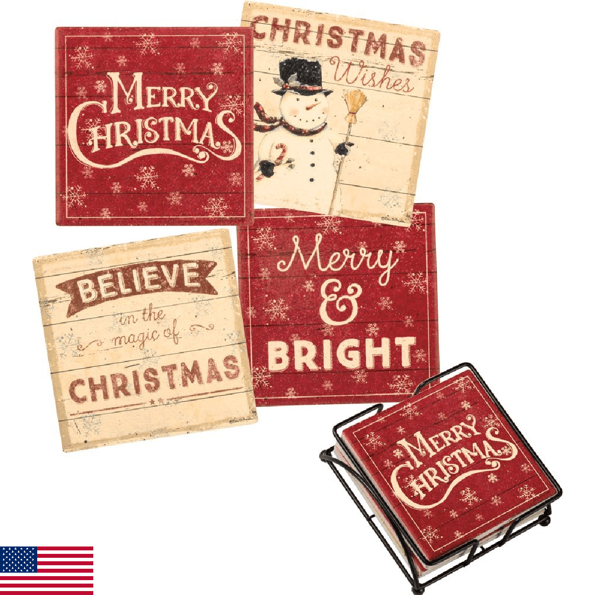 Primitives by Kathy 35940 Absorbent Stone Coaster Set, Believe - Image 1