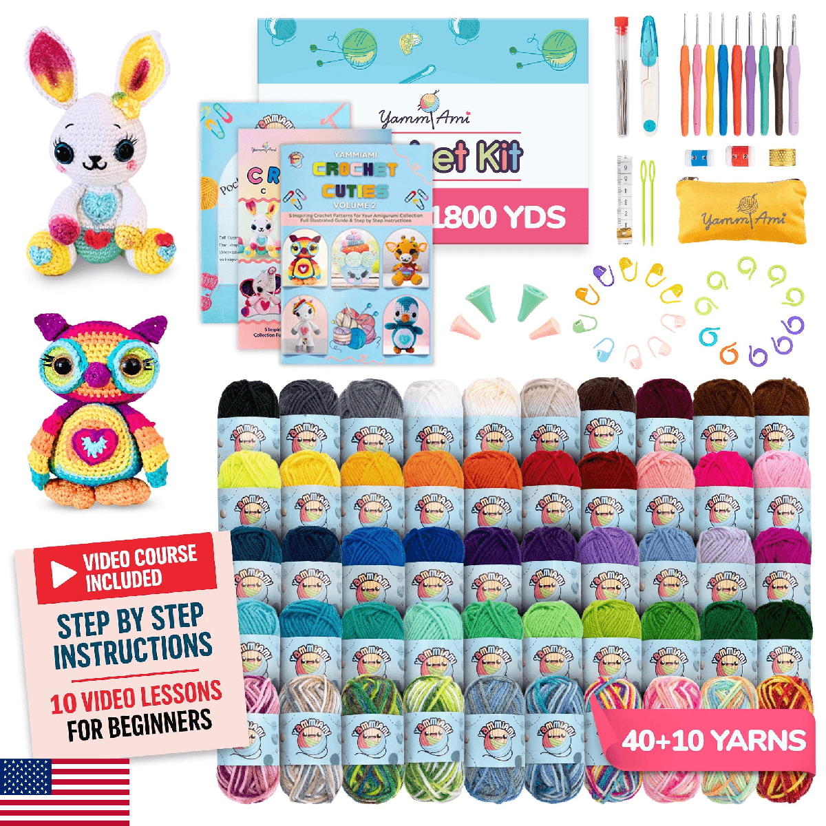 YammiAmi 1,800 Yards Beginner Crochet Kit for Adults, 103-Piece Starter Set with - Image 1