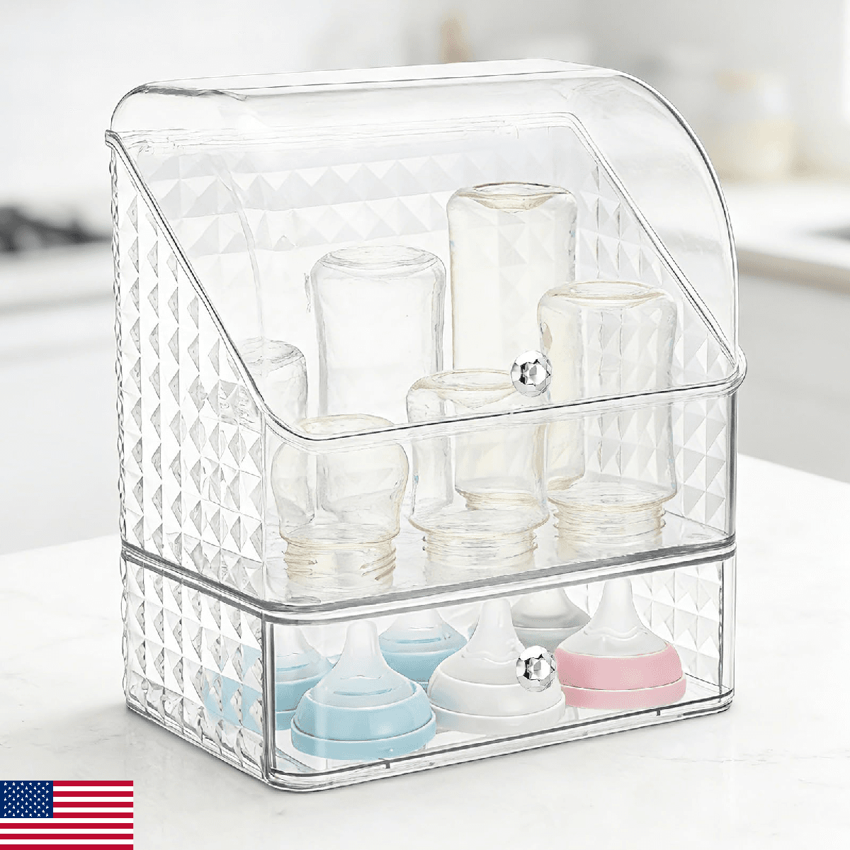 Flip-top Baby Bottle Organizer - Space-Saving, Easy Access (6-8 Bottles) - Image 1