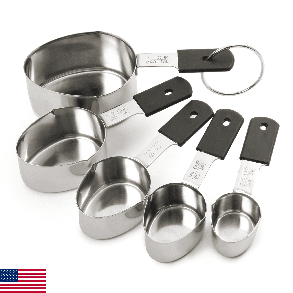 Norpro Grip-Ez Stainless Steel Measuring Cups, 5-Piece, Silver - Image 1
