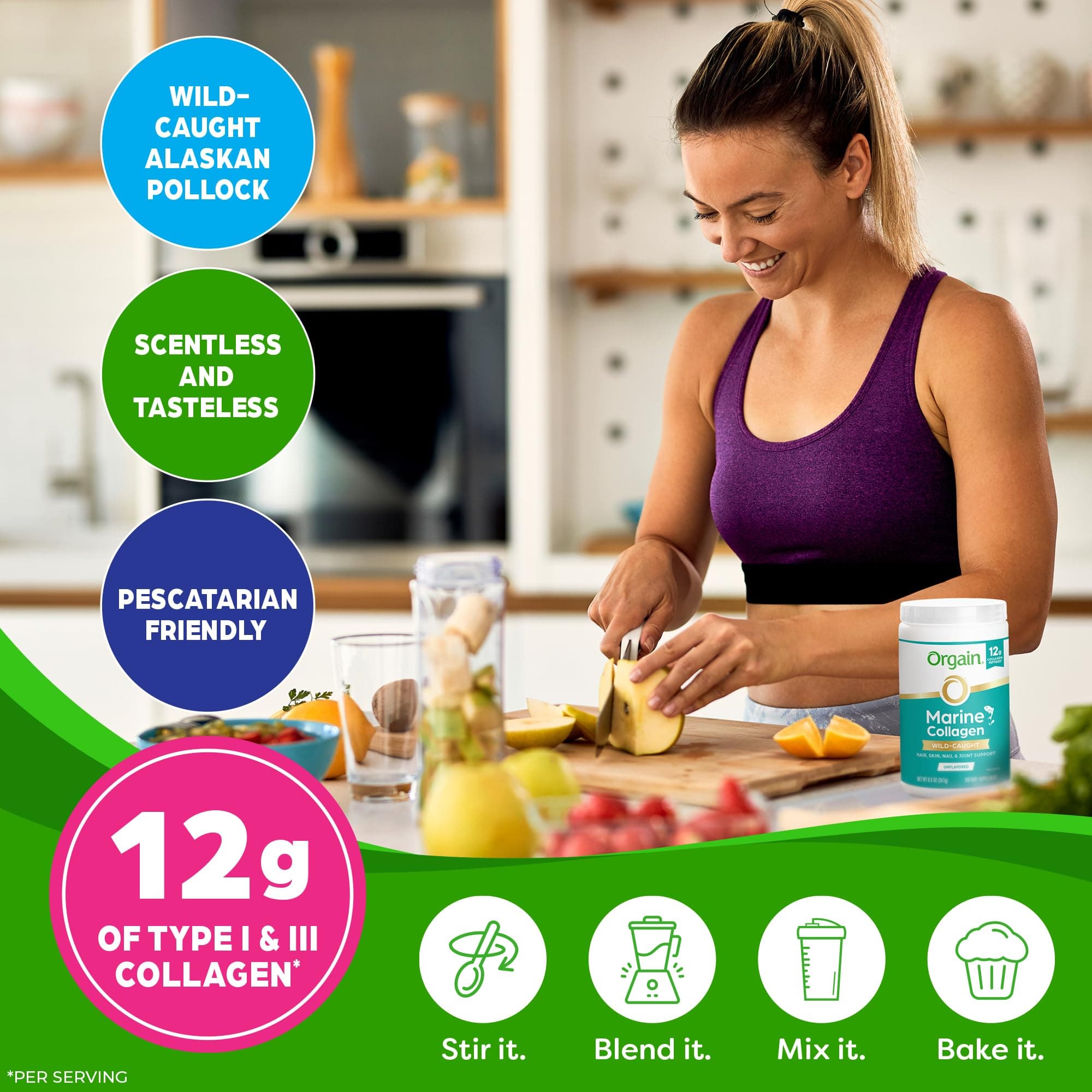 Orgain Wild-Caught Marine Collagen Peptides Powder for Women & Men, Hair, Skin, - Thumbnail 3