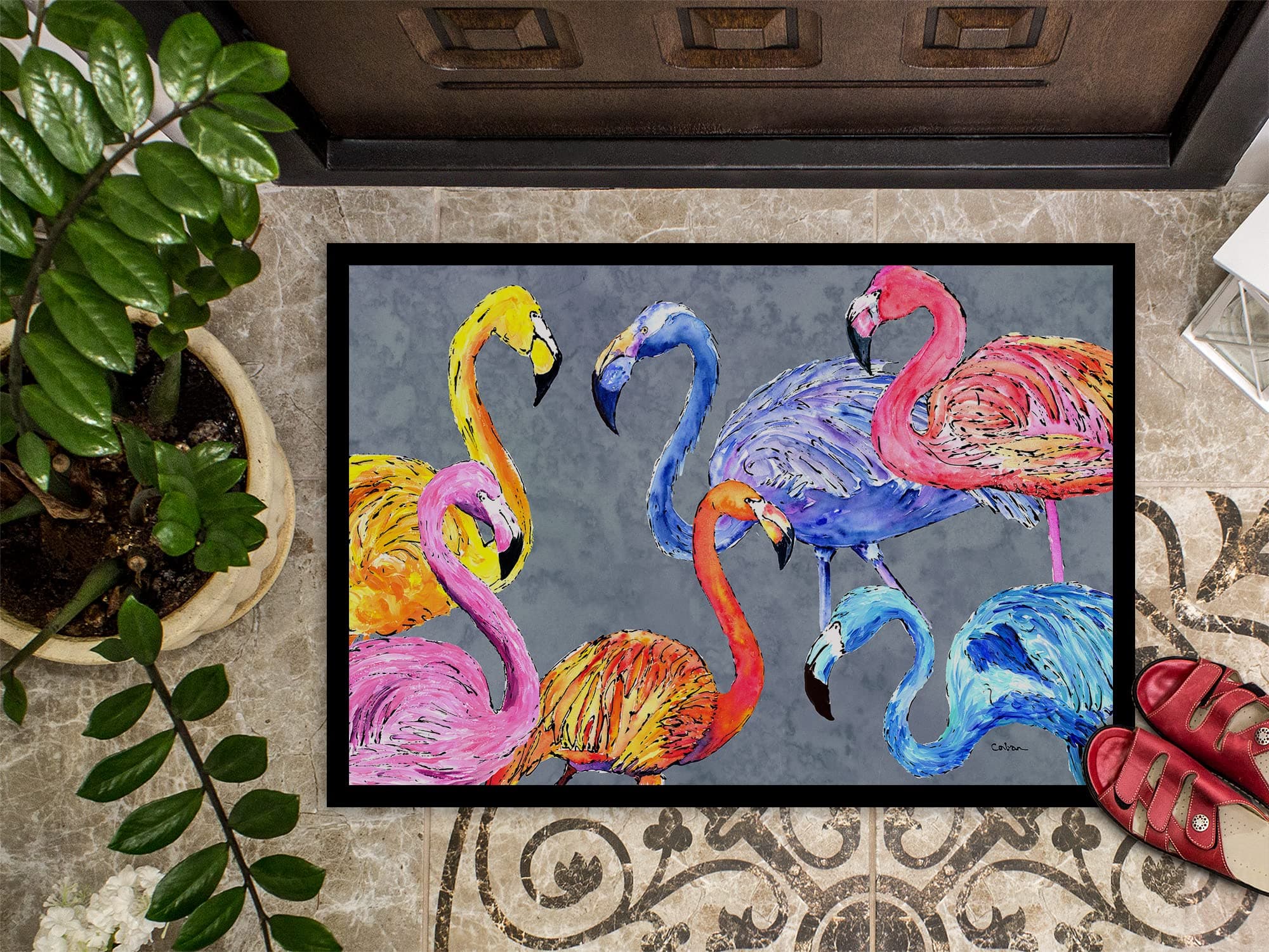 Caroline's Treasures 8871JMAT Flamingo Six Senses Doormat 24x36 Front Door Mat I - Thumbnail 4