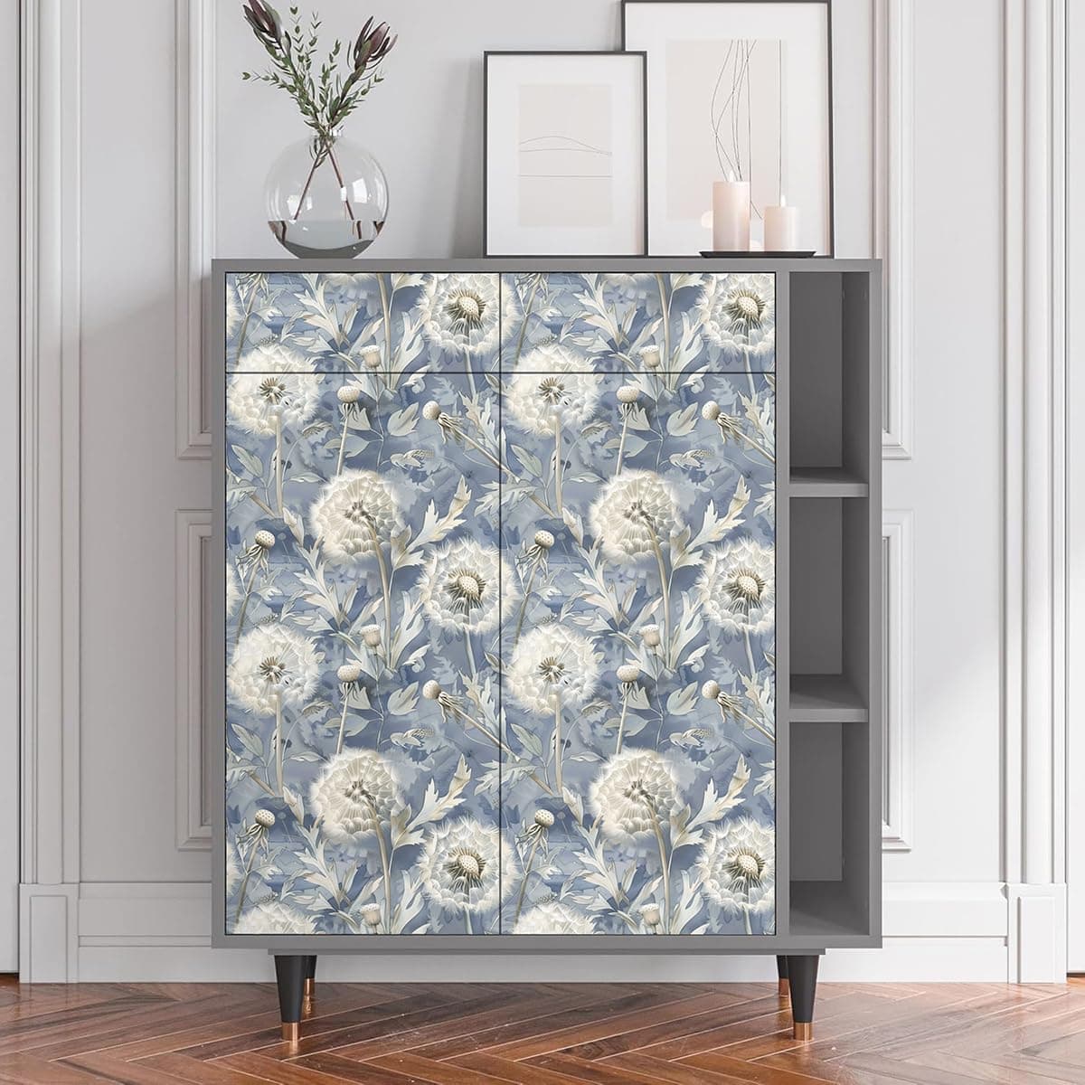 Jeweluck Dandelion Peel and Stick Wallpaper Blue Floral Contact Paper 16.9inx393 - Thumbnail 6