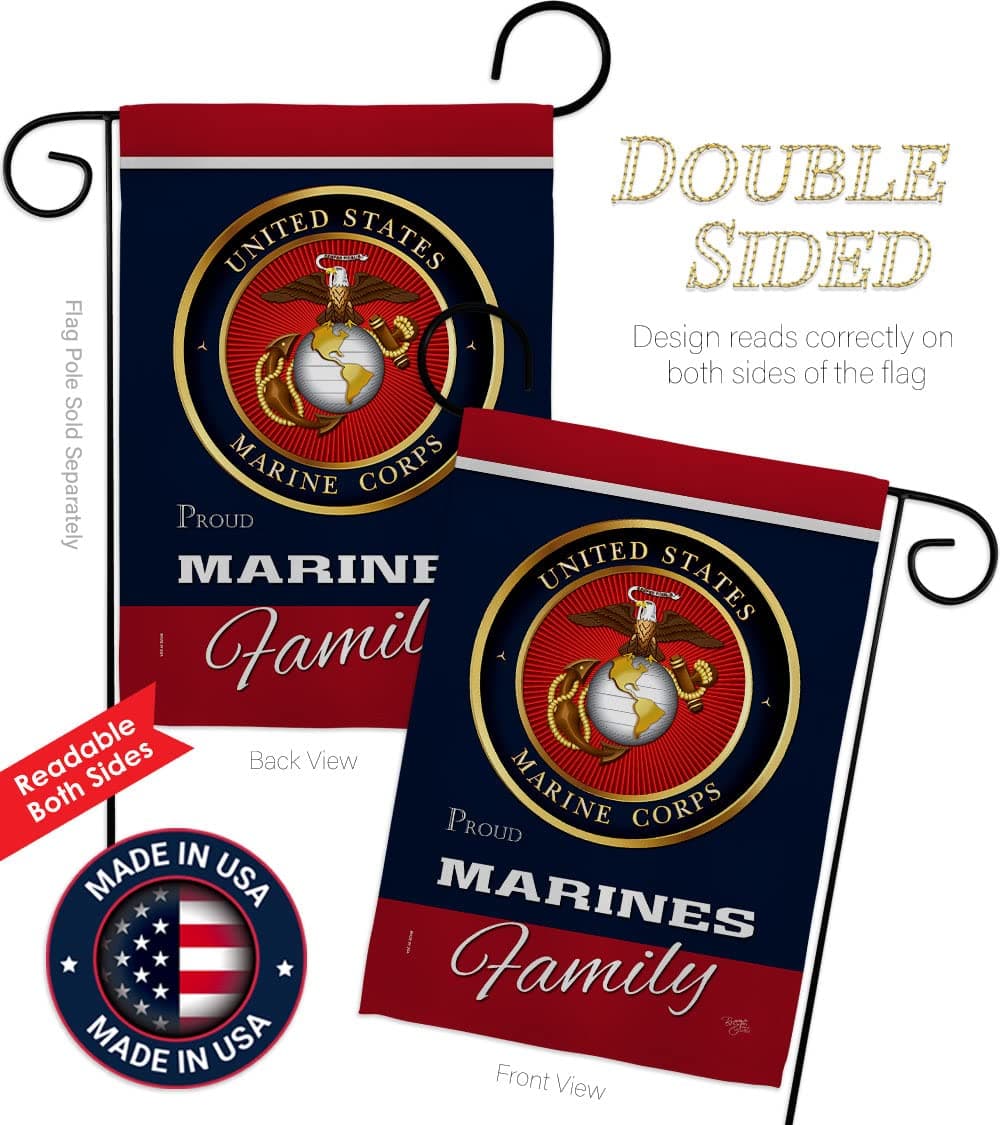 Marines Proudly Family Garden Flag - Set with Stand Armed Forces Marine Corps US - Thumbnail 3
