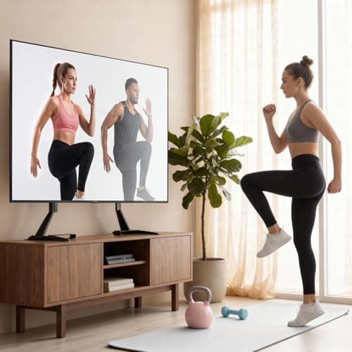 Amazon Basics Universal TV Stand, Height Adjustable for TVs up to 77 inch, Compa - Thumbnail 7