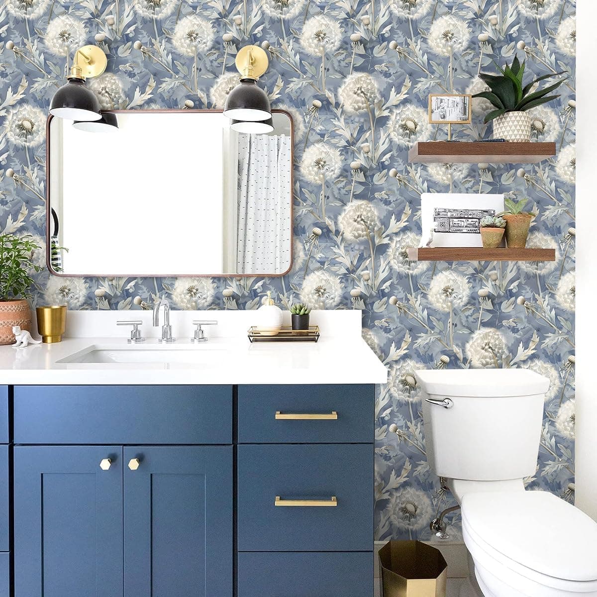 Jeweluck Dandelion Peel and Stick Wallpaper Blue Floral Contact Paper 16.9inx393 - Thumbnail 5