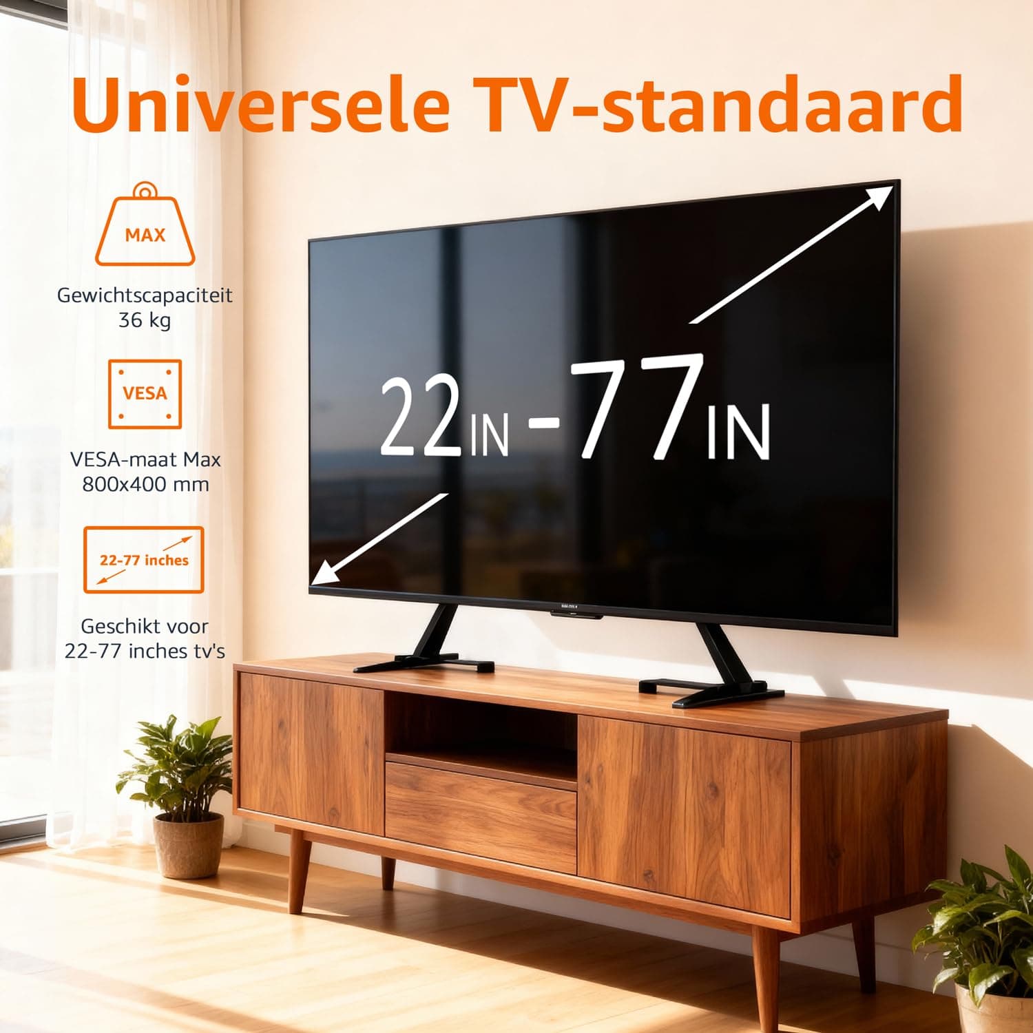 Amazon Basics Universal TV Stand, Height Adjustable for TVs up to 77 inch, Compa - Thumbnail 2