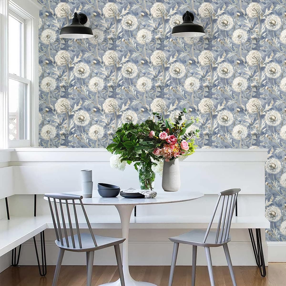 Jeweluck Dandelion Peel and Stick Wallpaper Blue Floral Contact Paper 16.9inx393 - Thumbnail 2