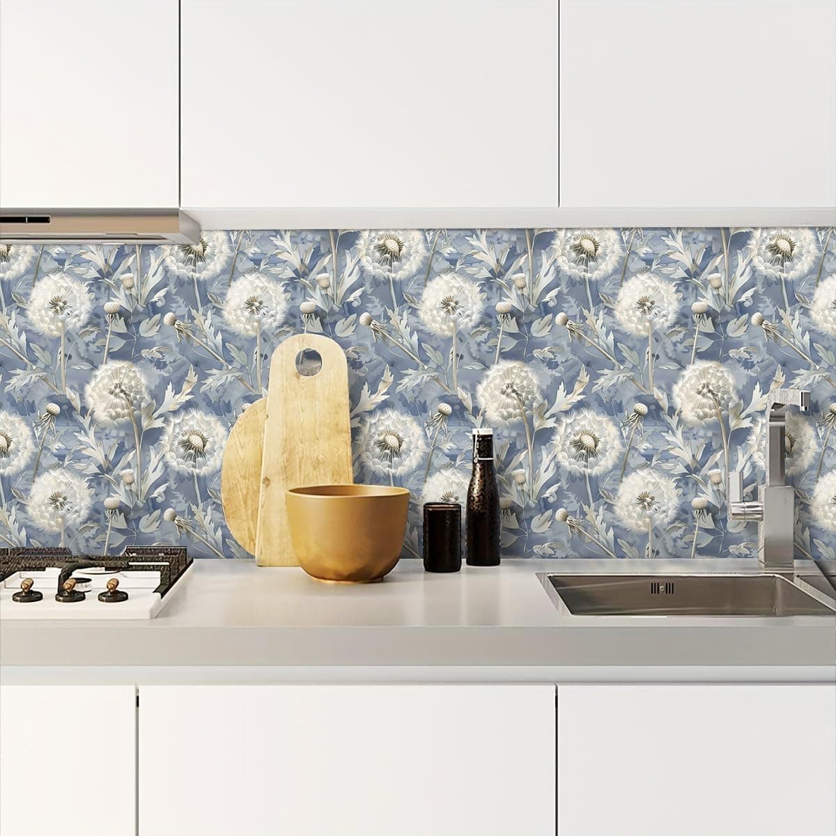 Jeweluck Dandelion Peel and Stick Wallpaper Blue Floral Contact Paper 16.9inx393 - Thumbnail 7