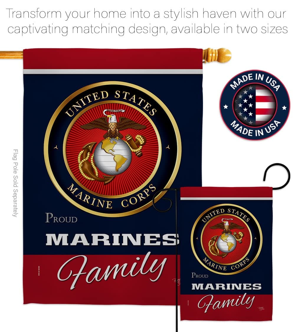 Marines Proudly Family Garden Flag - Set with Stand Armed Forces Marine Corps US - Thumbnail 4