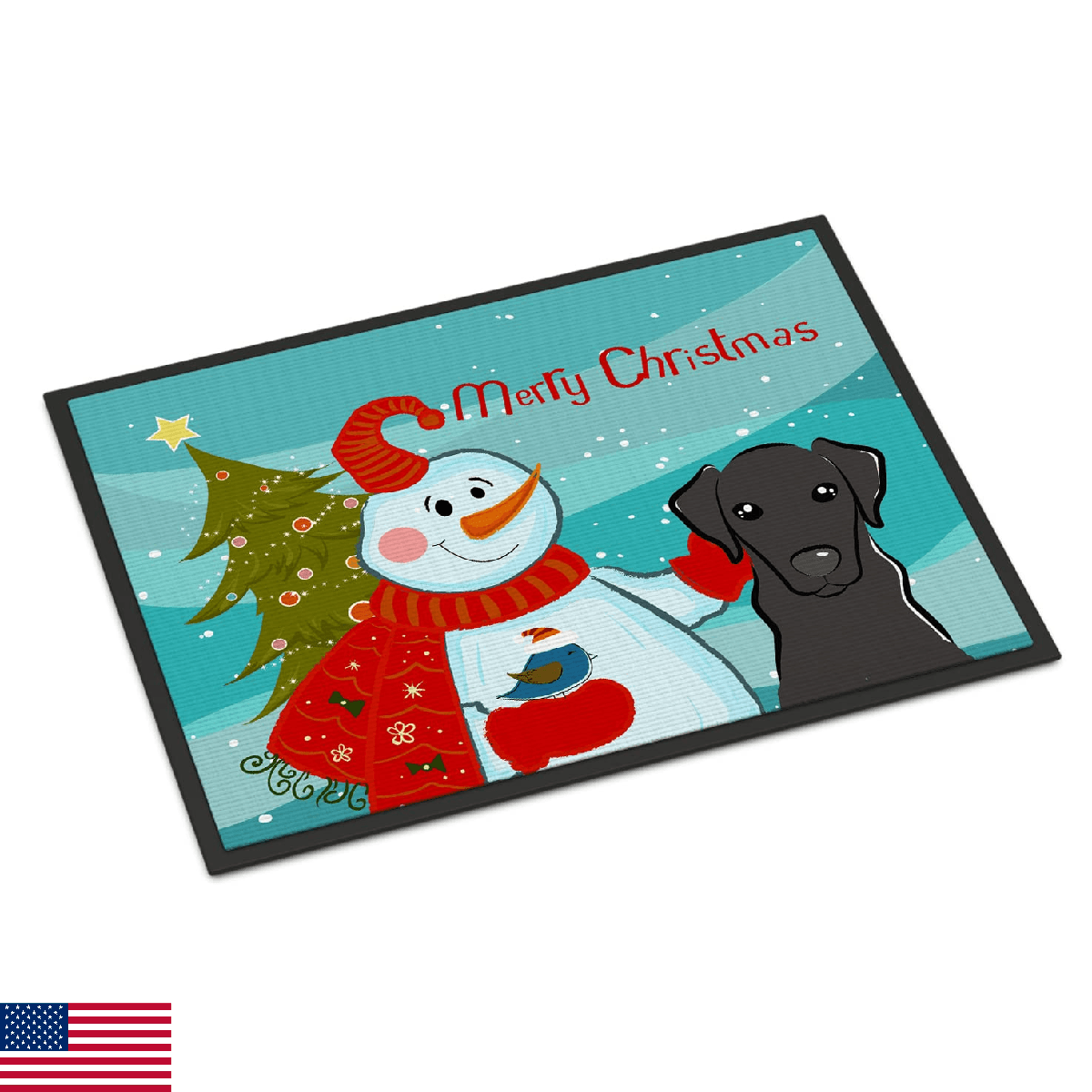 Caroline's Treasures BB1855JMAT Snowman with Black Labrador Doormat 24x36 Front - Image 1