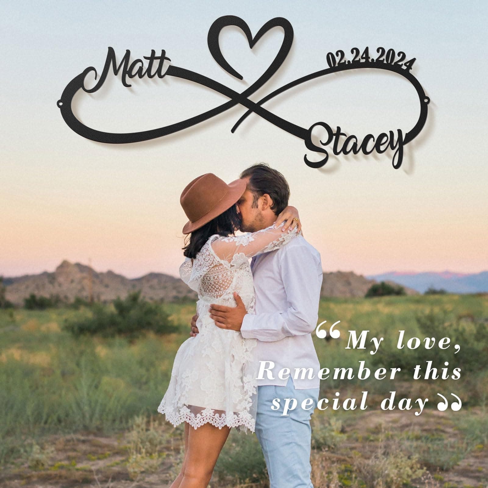 Personalized Metal Wedding Gift Sign - Couples Name & Date - Forever Love Decor - Thumbnail 6