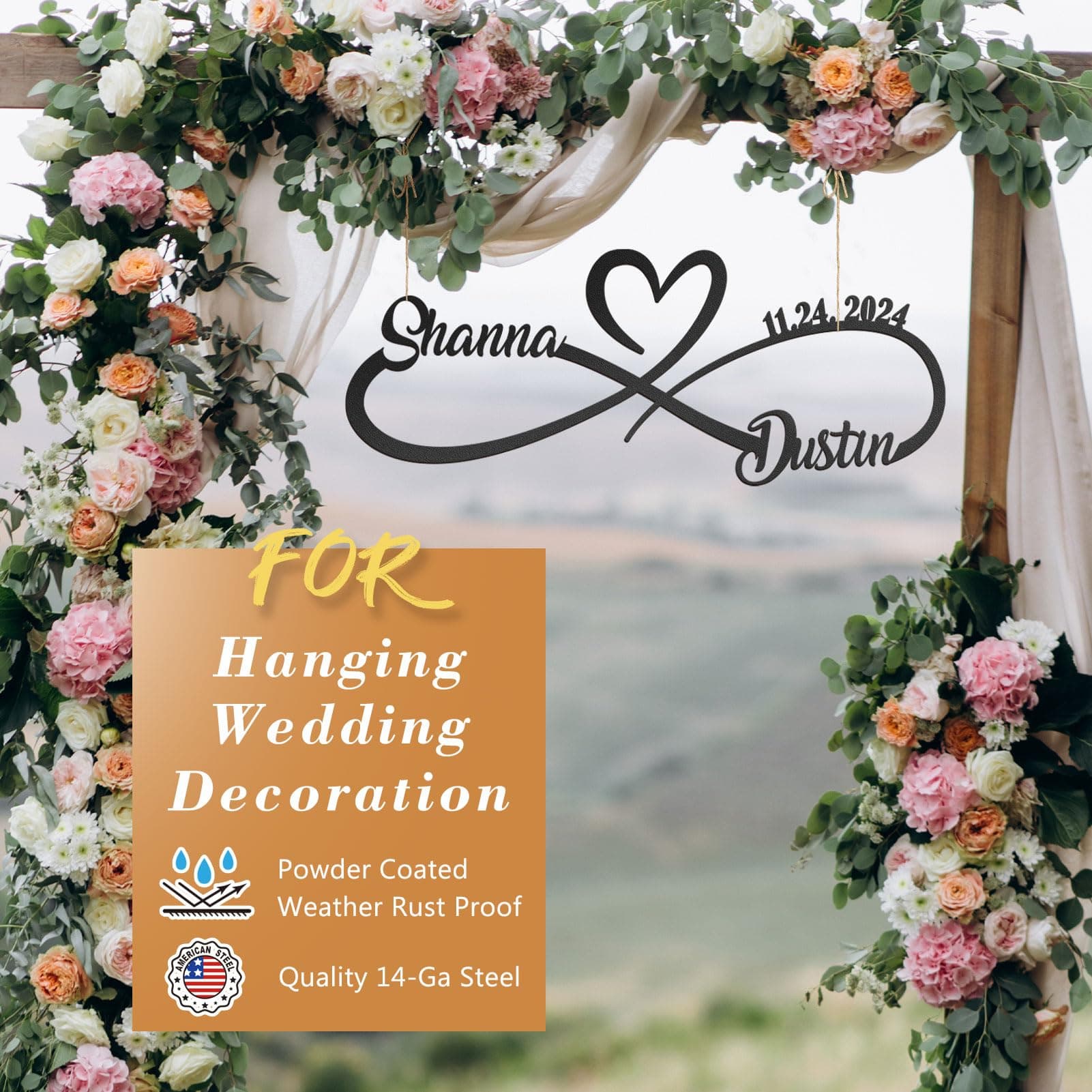 Personalized Metal Wedding Gift Sign - Couples Name & Date - Forever Love Decor - Thumbnail 3