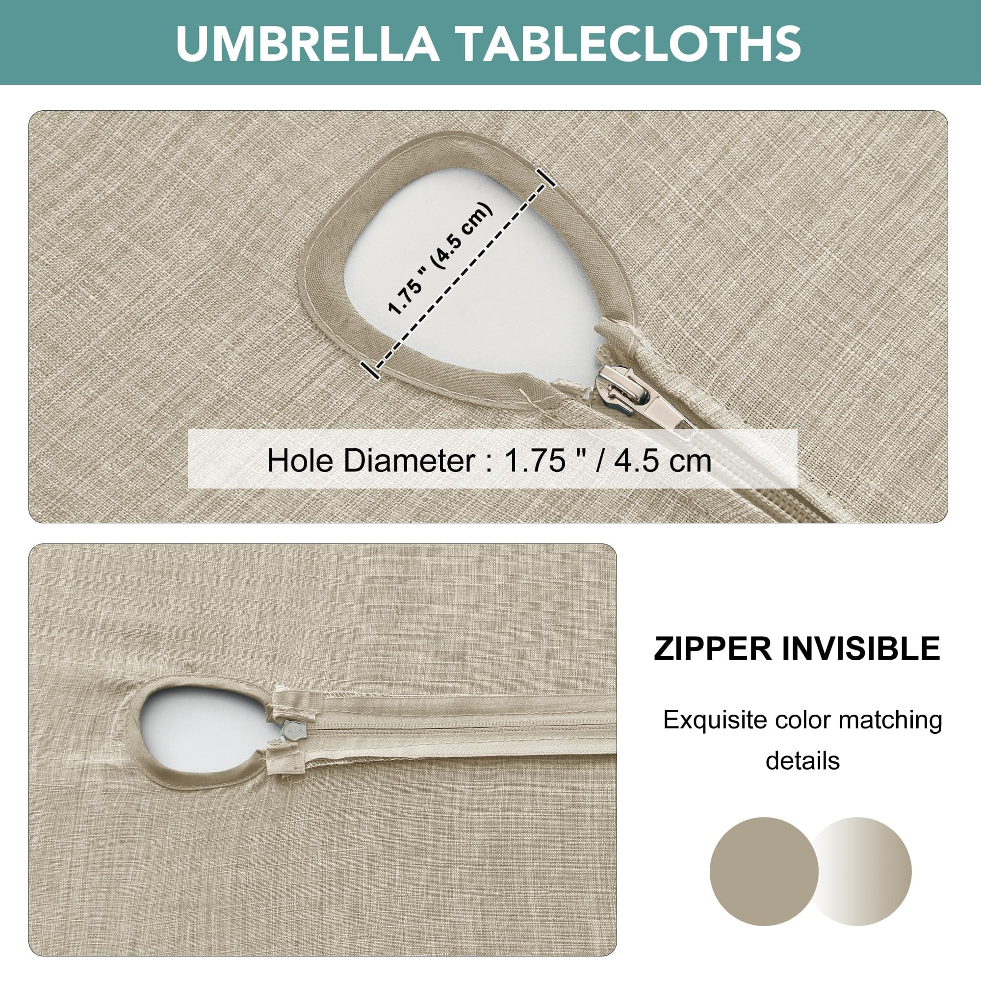 LUSHVIDA Outdoor Tablecloth with Umbrella Hole - Patio Table Cloth Zippered Rect - Thumbnail 3