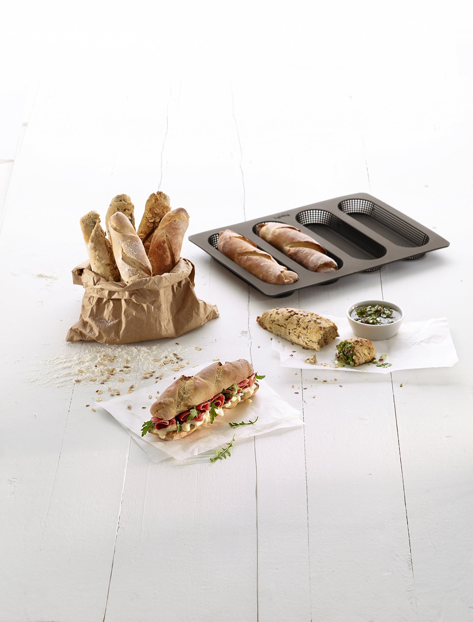 Lekue 4 Cavity Micro Perforated Mini Baguette Baking Pan, Brown - Thumbnail 6