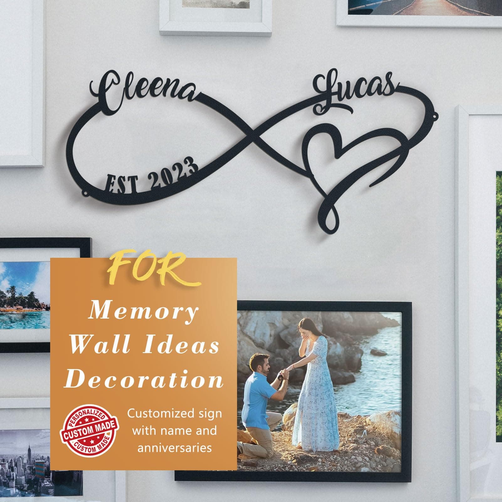 Personalized Metal Wedding Gift Sign - Couples Name & Date - Forever Love Decor - Thumbnail 2