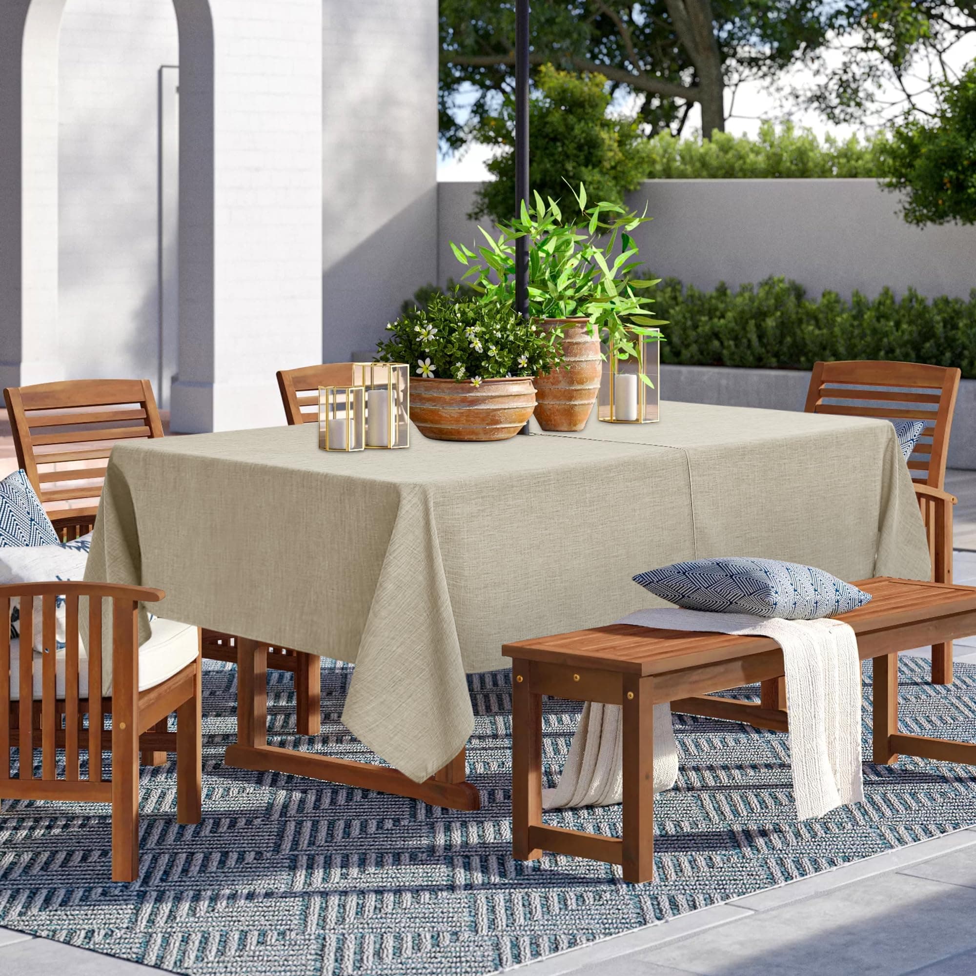 LUSHVIDA Outdoor Tablecloth with Umbrella Hole - Patio Table Cloth Zippered Rect - Thumbnail 2