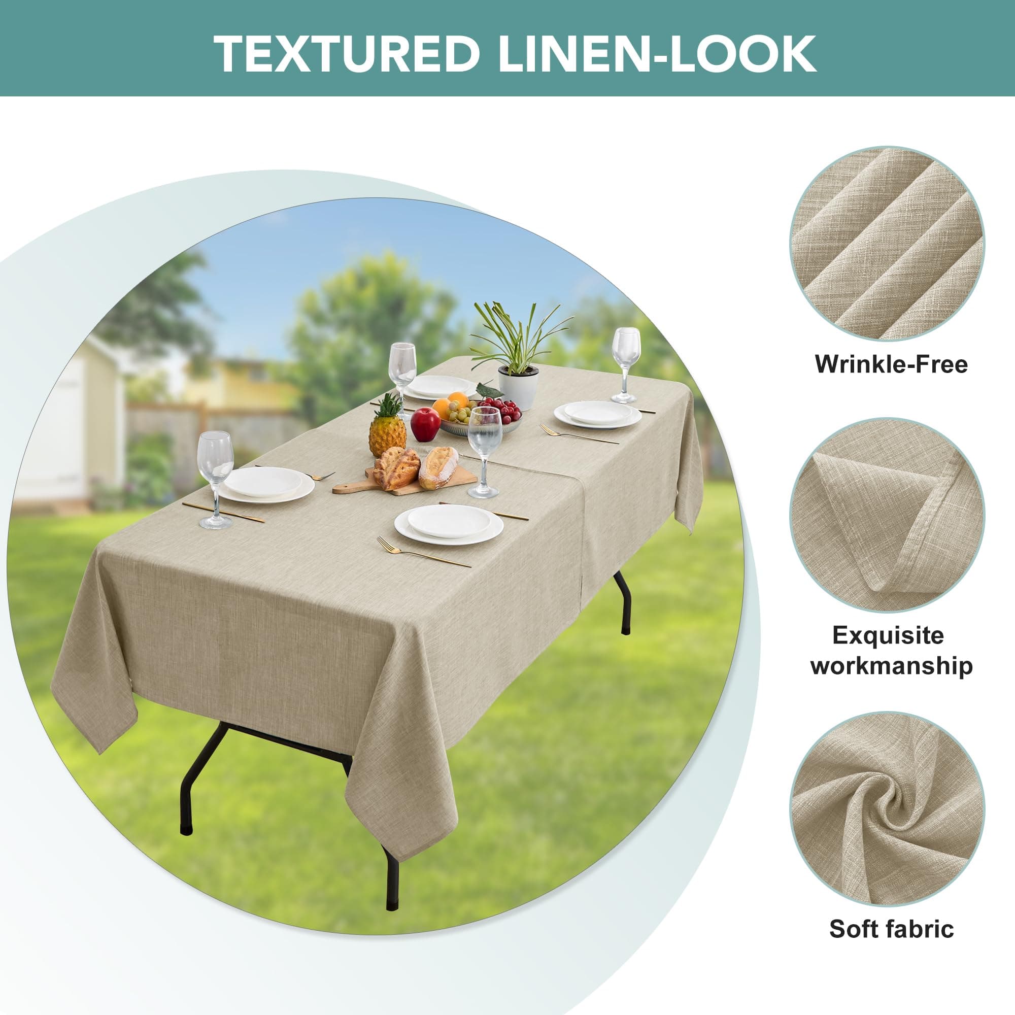 LUSHVIDA Outdoor Tablecloth with Umbrella Hole - Patio Table Cloth Zippered Rect - Thumbnail 4