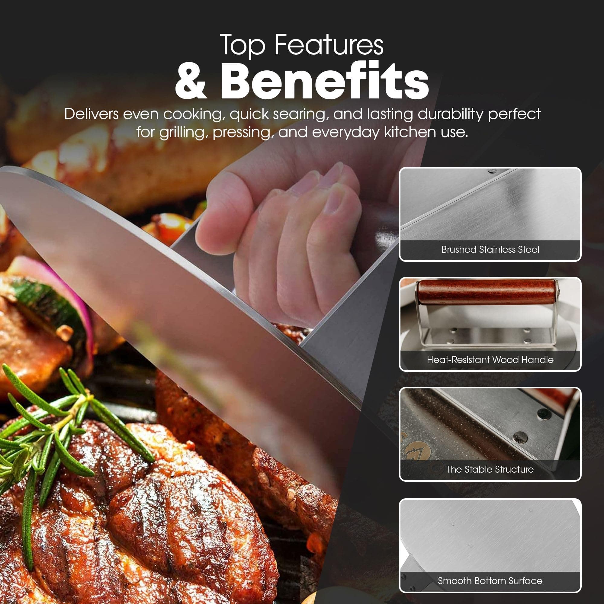 GasOne XL Burger Press – 8.5-inch Burger Press Patty Maker – Stainless Steel Ham - Thumbnail 4