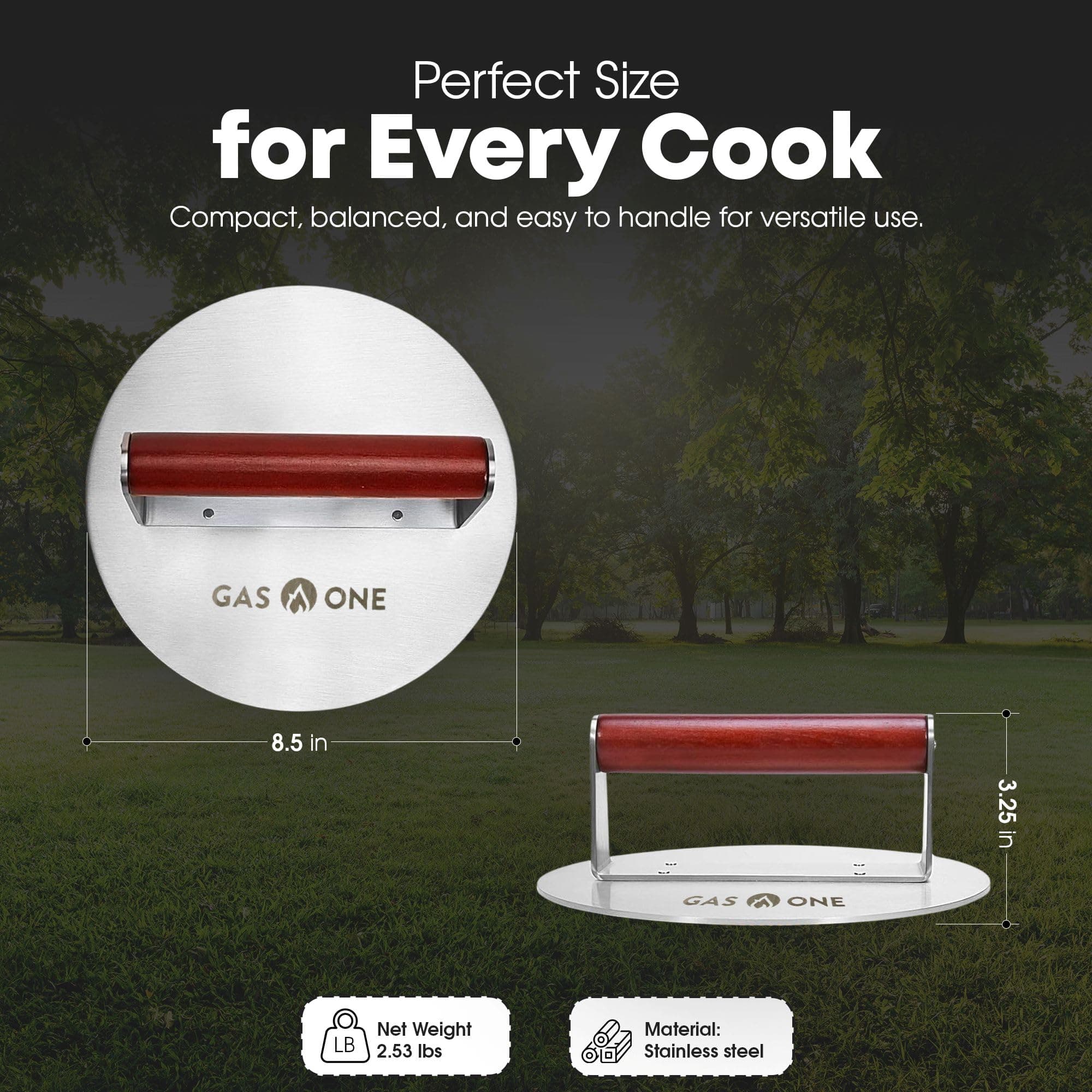 GasOne XL Burger Press – 8.5-inch Burger Press Patty Maker – Stainless Steel Ham - Thumbnail 3