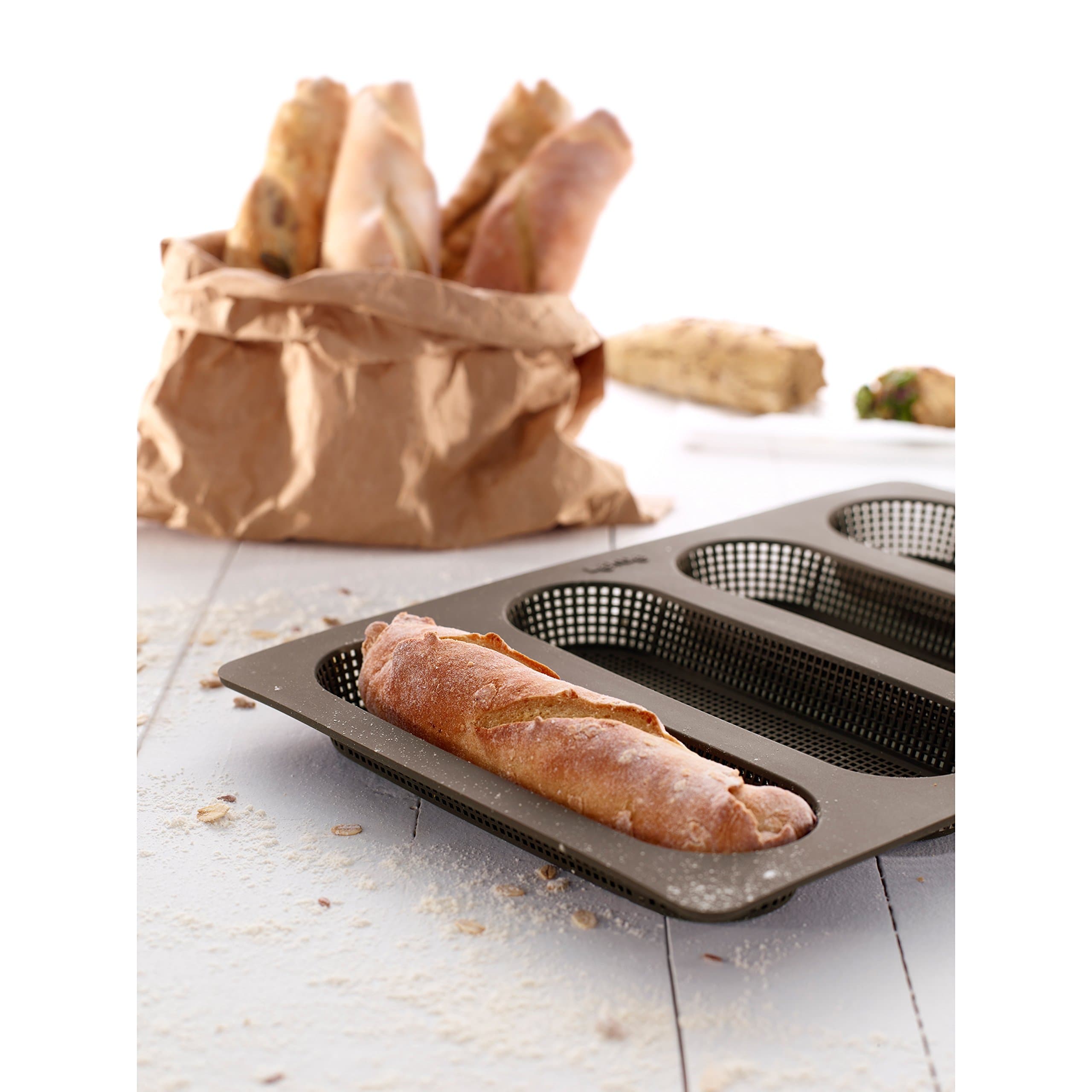 Lekue 4 Cavity Micro Perforated Mini Baguette Baking Pan, Brown - Thumbnail 4