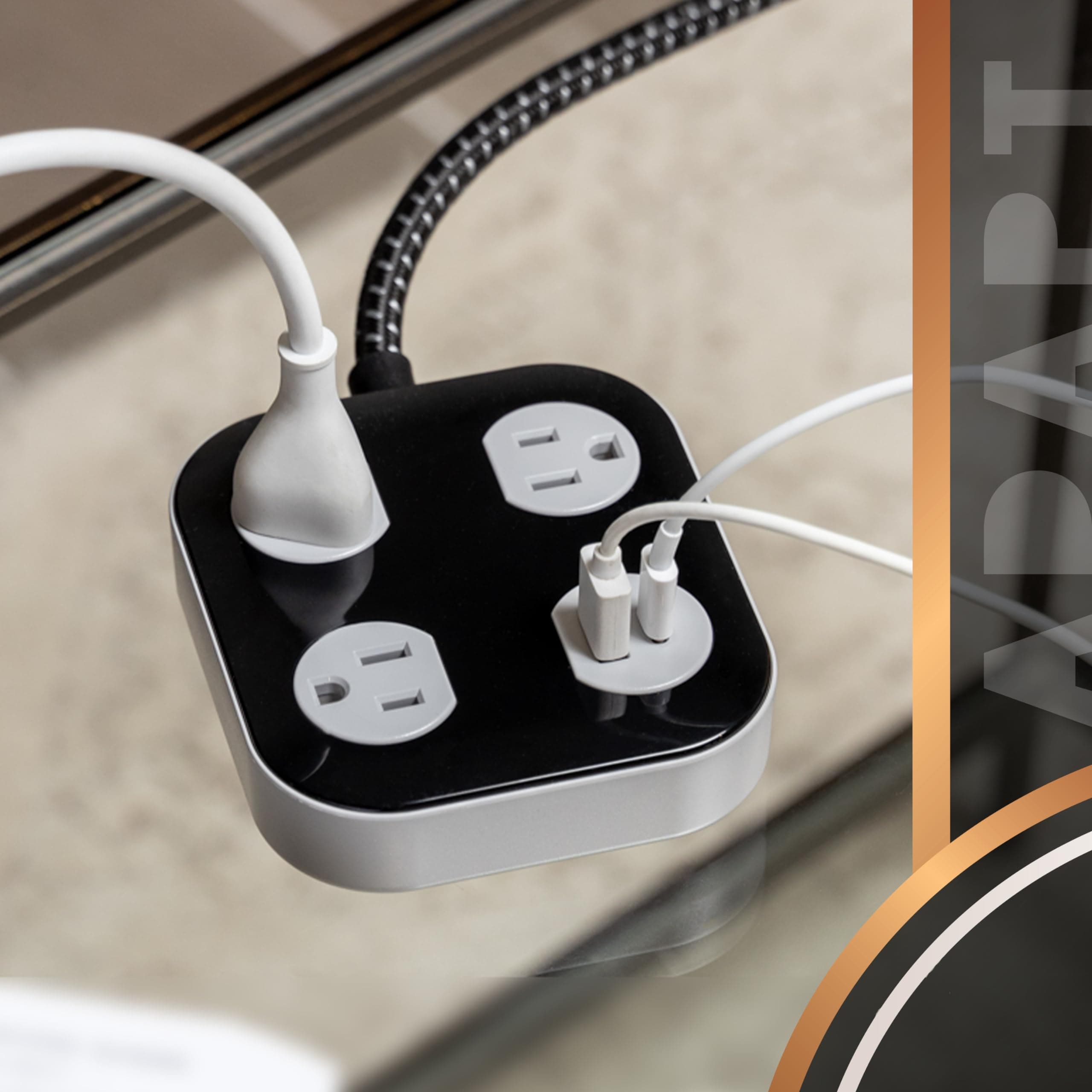 Cordinate Adapt 3 Outlet Surge Protector, 4 Ft Power Strip Extension Cord, USB P - Thumbnail 7