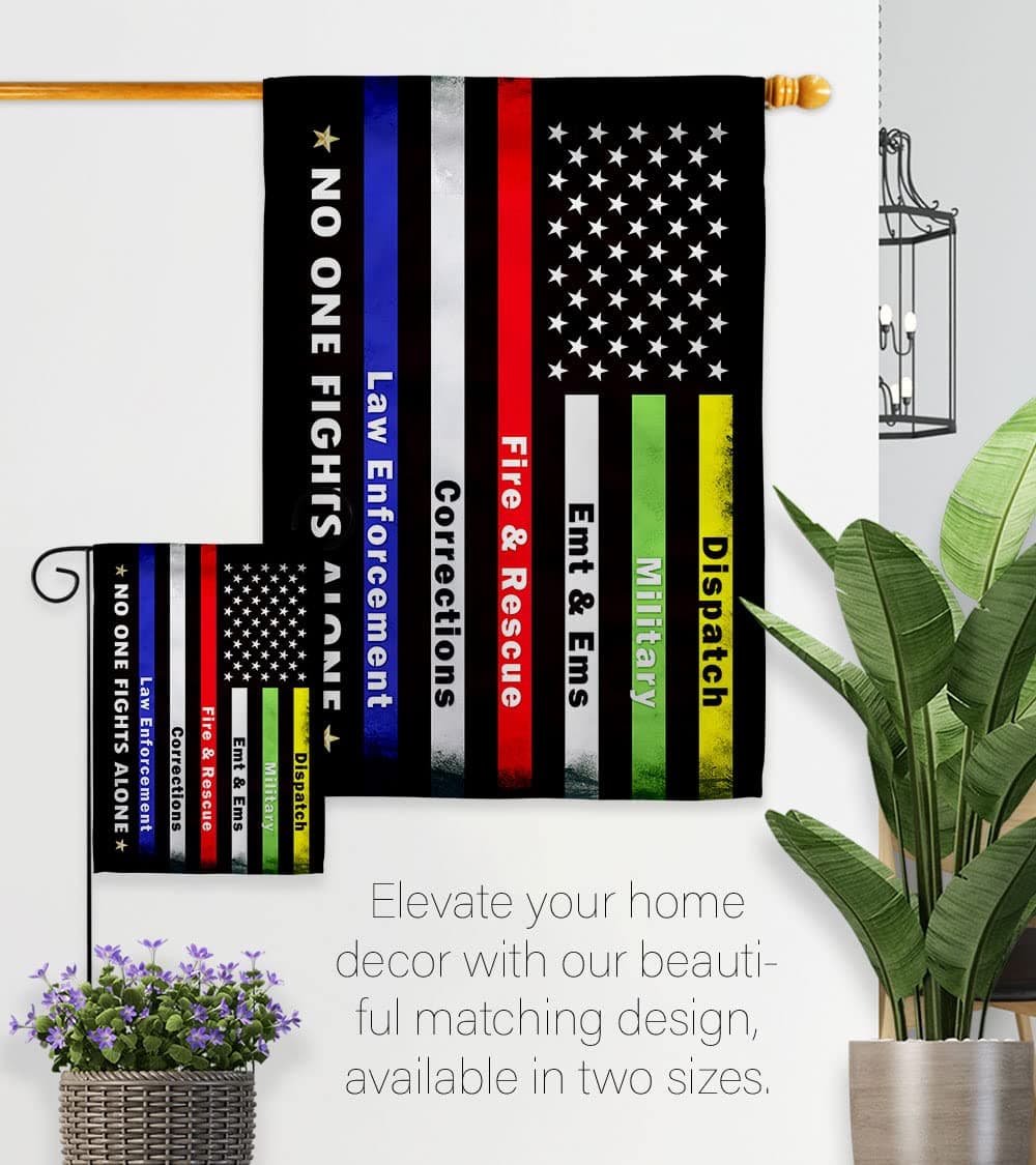Breeze Decor No One Fights Alone Garden Flag - Set with Stand Armed Forces Milit - Thumbnail 8