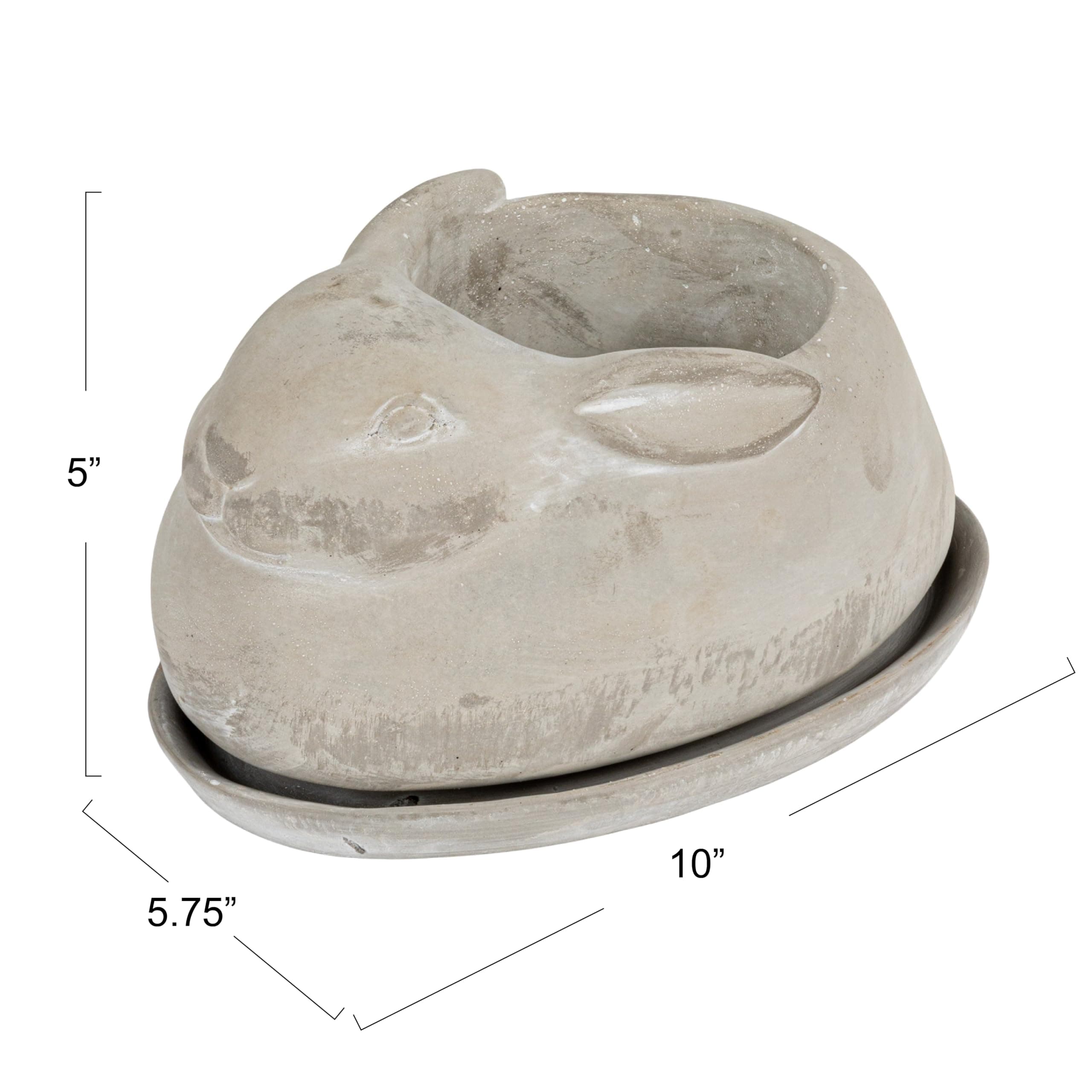 Creative Co-Op Cement Rabbit Planter with Saucer (Set of 2 Pieces) - Thumbnail 2