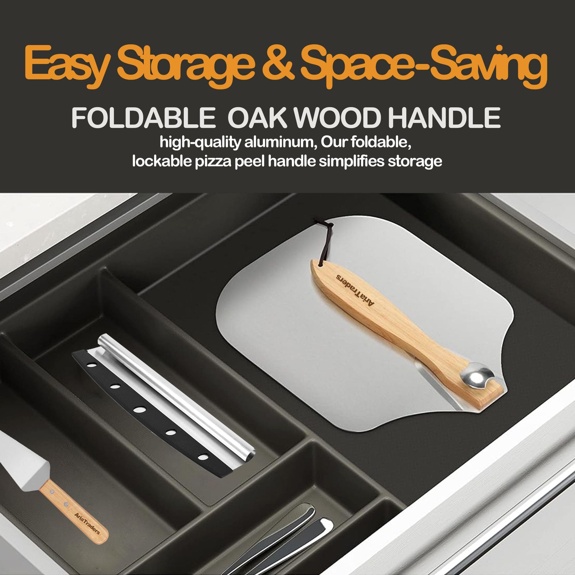 AriaTraders Aluminum Metal Pizza Peel 16 Inch, Extra Large Pizza Paddle (14"X 16 - Thumbnail 3