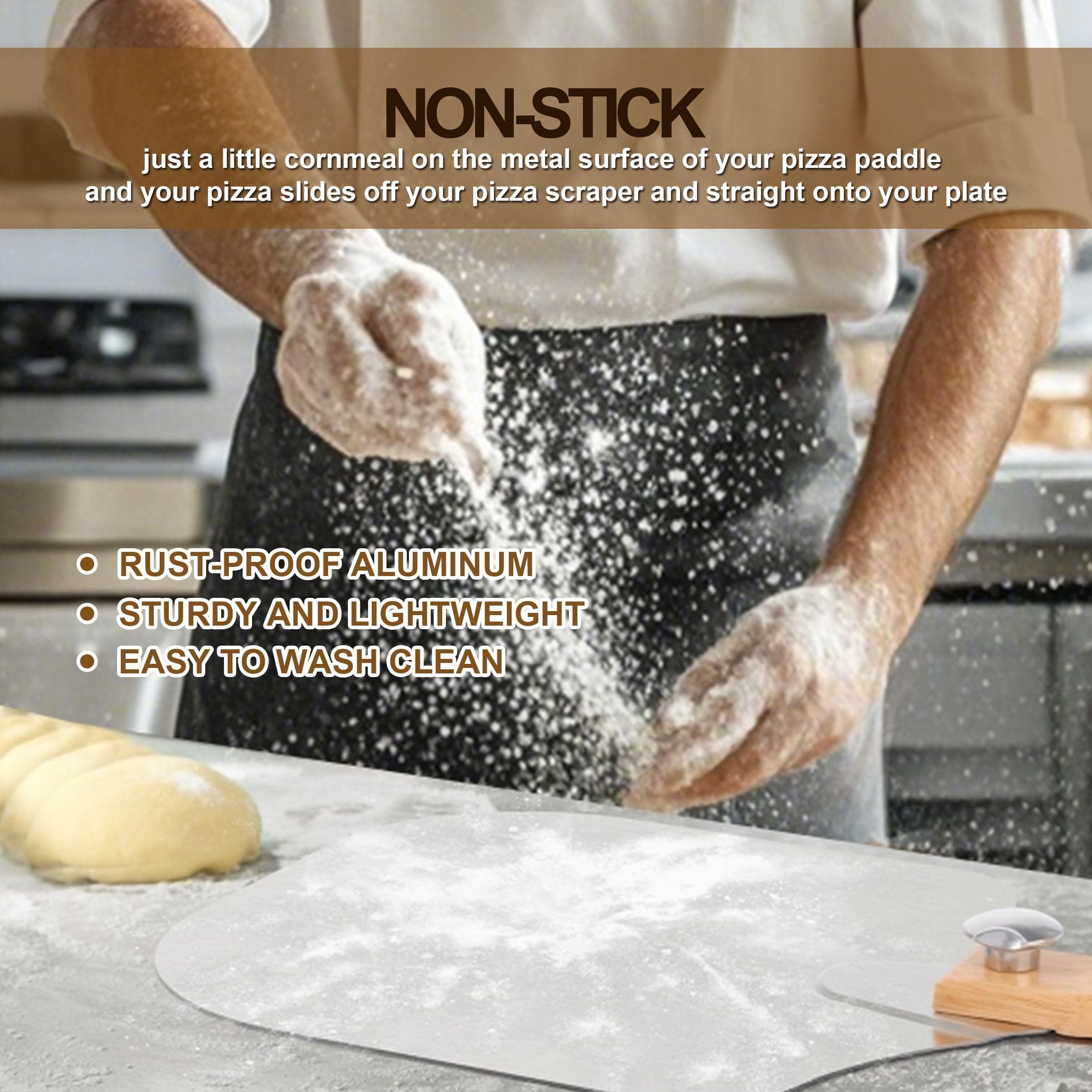 AriaTraders Aluminum Metal Pizza Peel 16 Inch, Extra Large Pizza Paddle (14"X 16 - Thumbnail 4