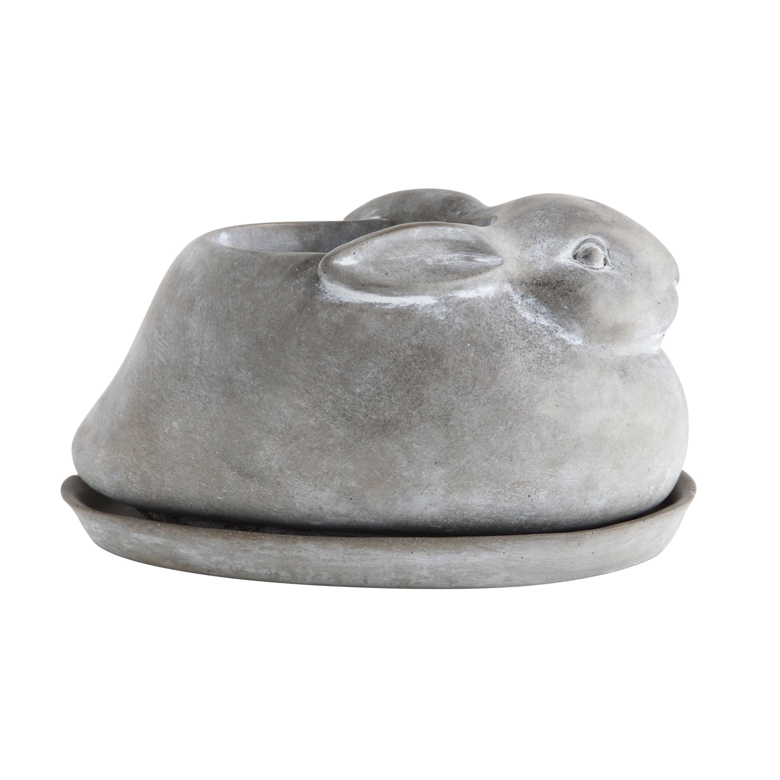 Creative Co-Op Cement Rabbit Planter with Saucer (Set of 2 Pieces) - Thumbnail 3