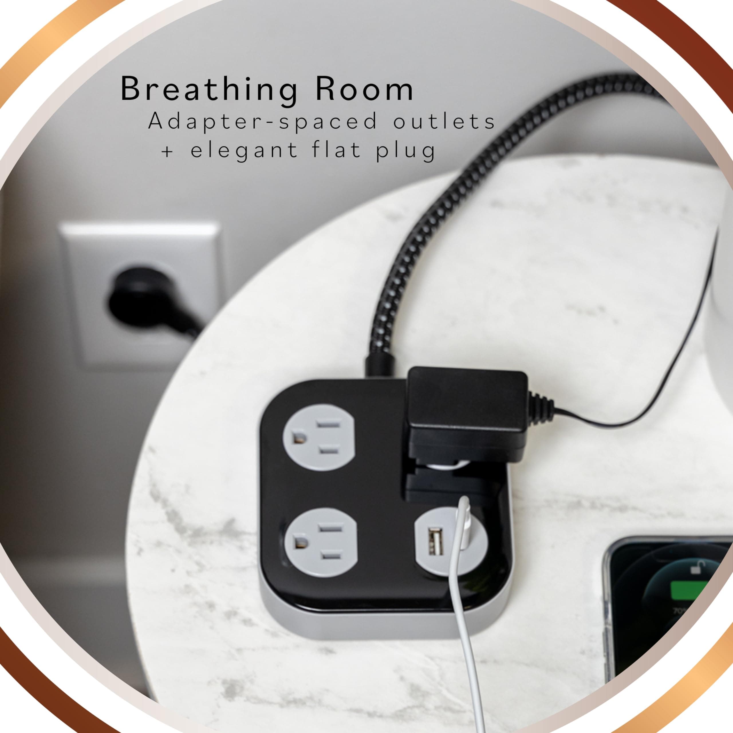 Cordinate Adapt 3 Outlet Surge Protector, 4 Ft Power Strip Extension Cord, USB P - Thumbnail 4