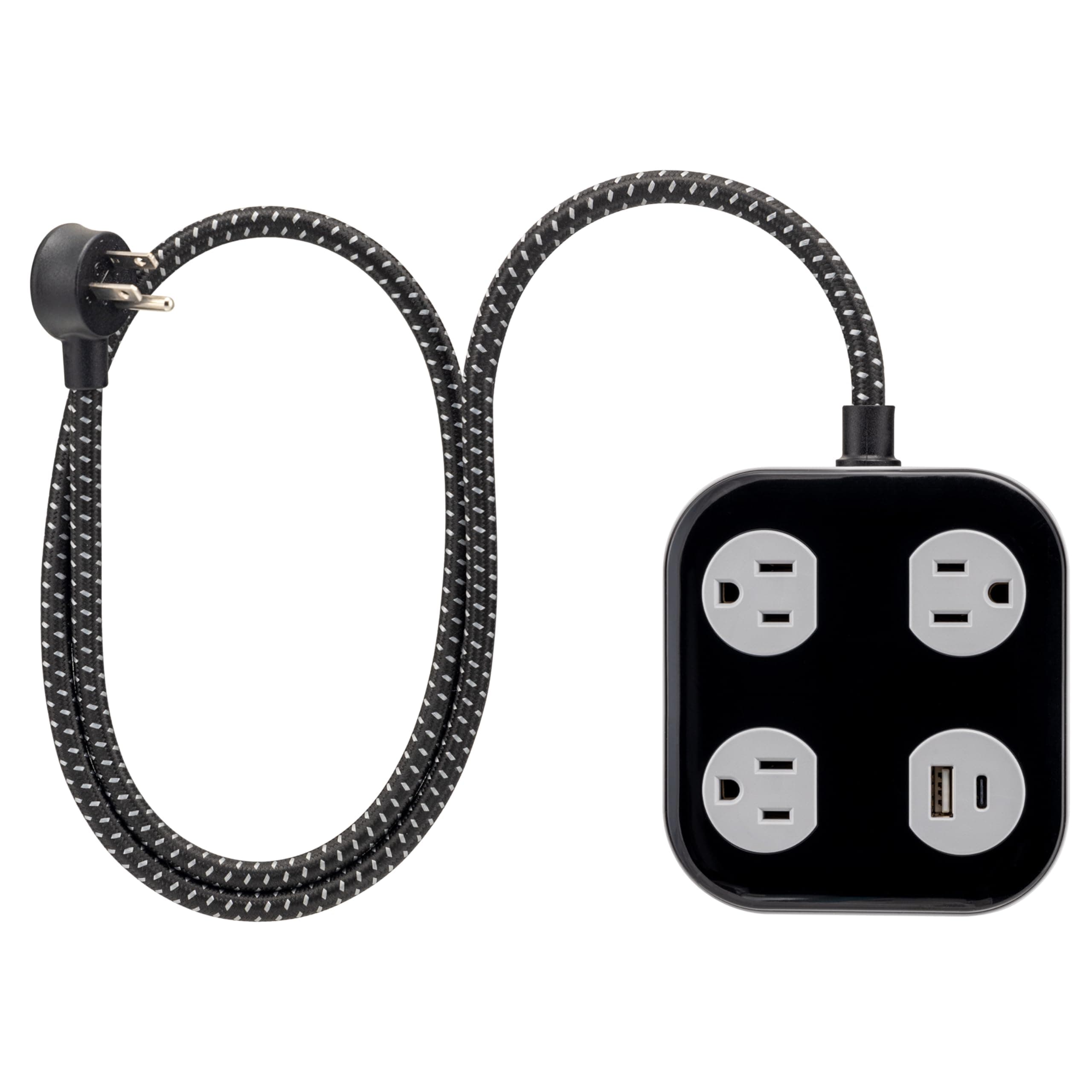 Cordinate Adapt 3 Outlet Surge Protector, 4 Ft Power Strip Extension Cord, USB P - Thumbnail 2