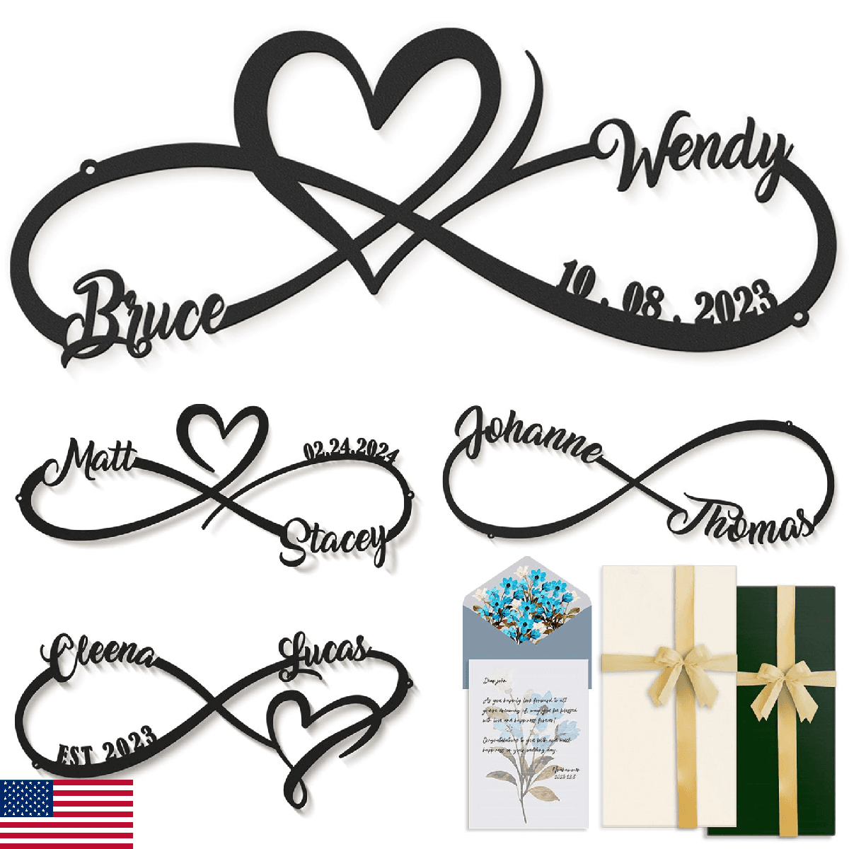 Personalized Metal Wedding Gift Sign - Couples Name & Date - Forever Love Decor - Image 1