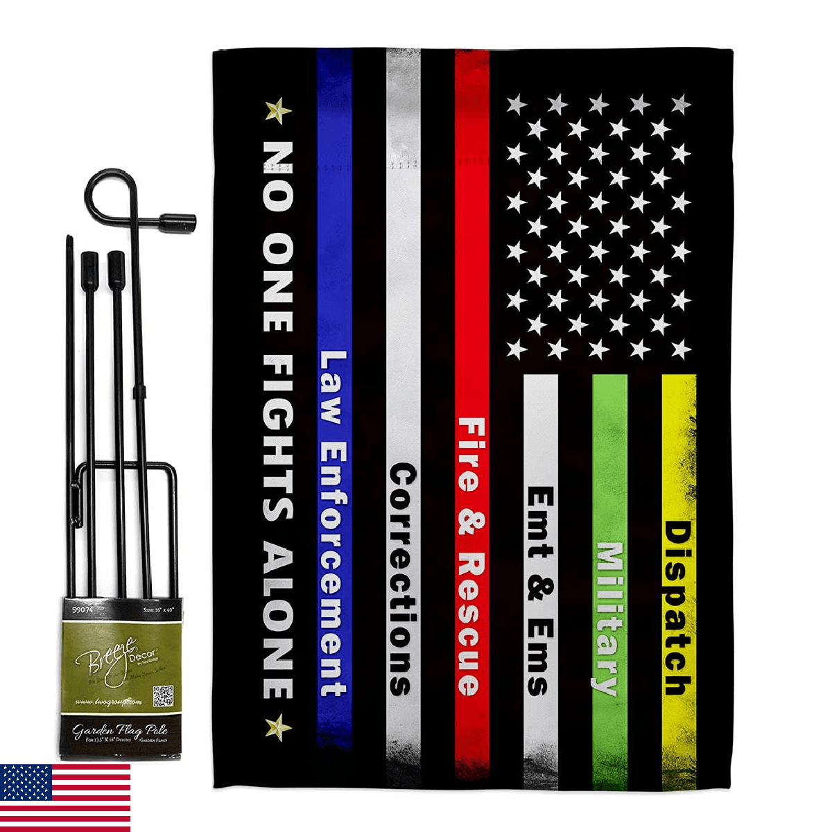Breeze Decor No One Fights Alone Garden Flag - Set with Stand Armed Forces Milit - Image 1