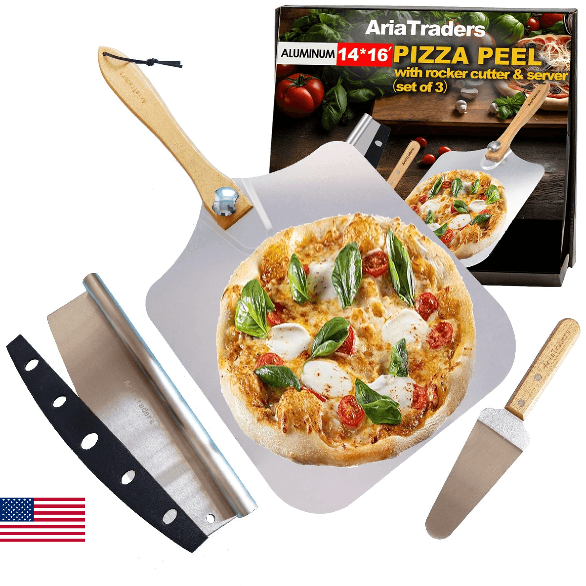AriaTraders Aluminum Metal Pizza Peel 16 Inch, Extra Large Pizza Paddle (14"X 16 - Image 1